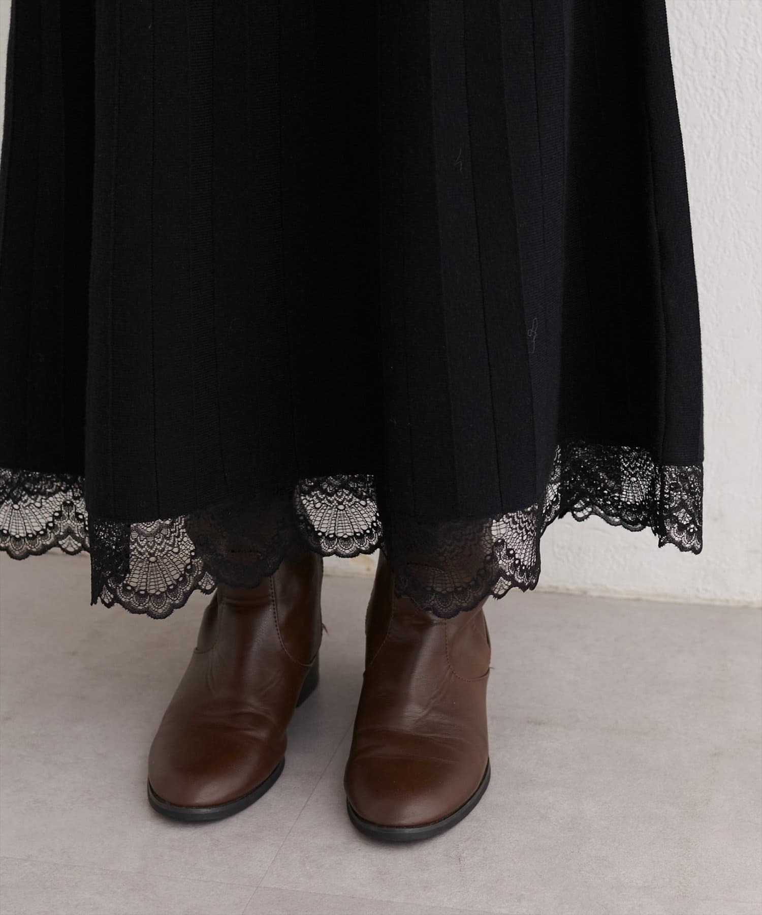 natural couture(ナチュラルクチュール) 袖口レースニットワンピース