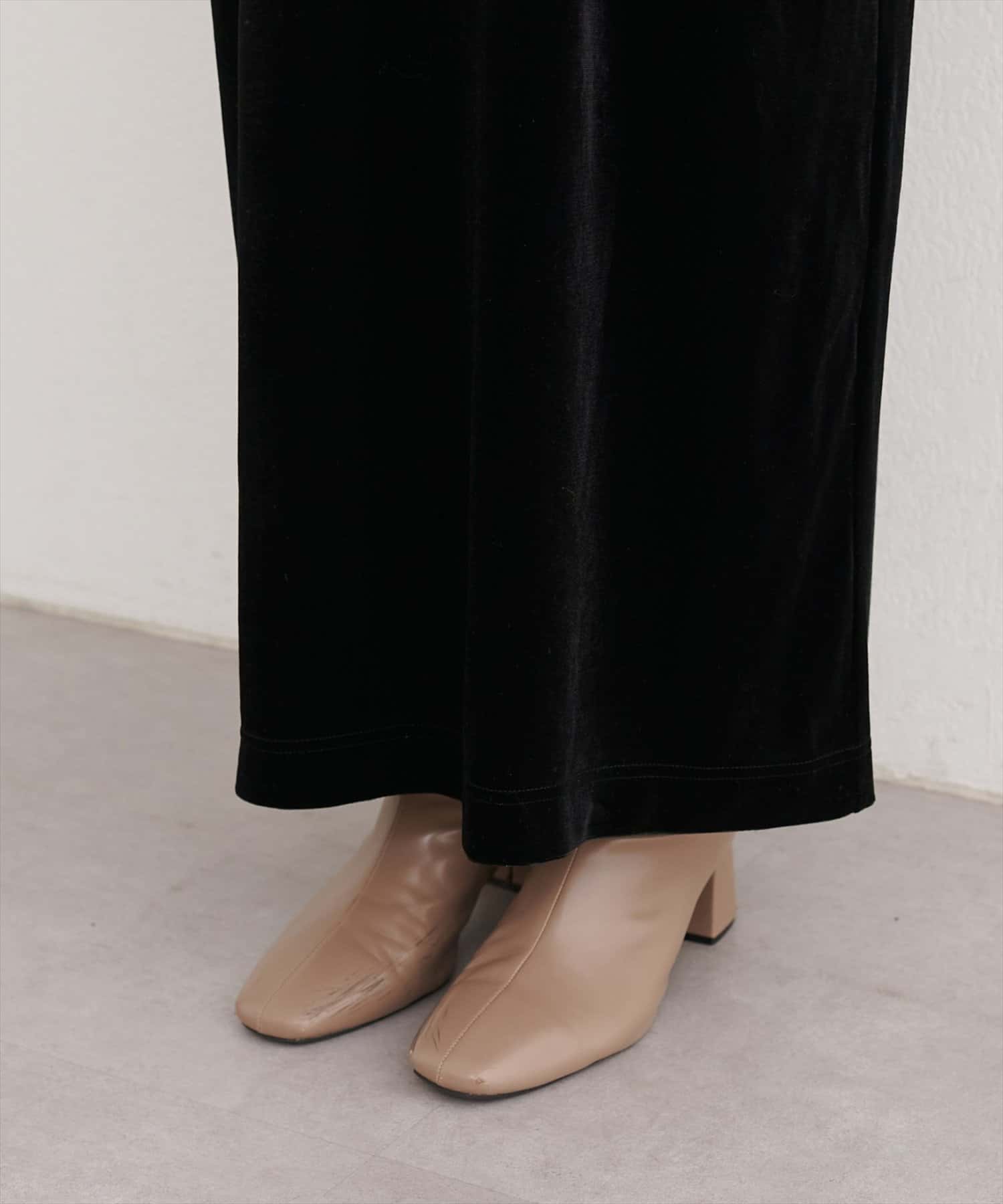 natural couture(ナチュラルクチュール) 袖口シャーリングベロアワンピ