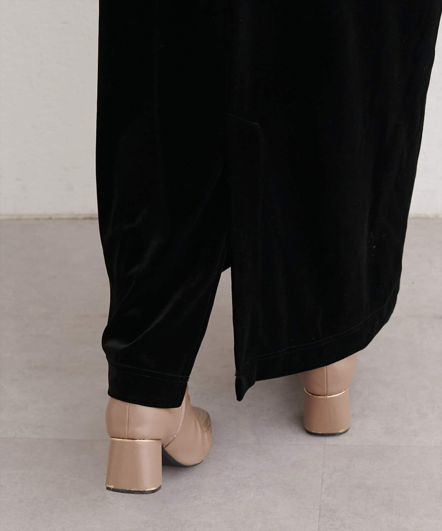 natural couture(ナチュラルクチュール) 袖口シャーリングベロアワンピ