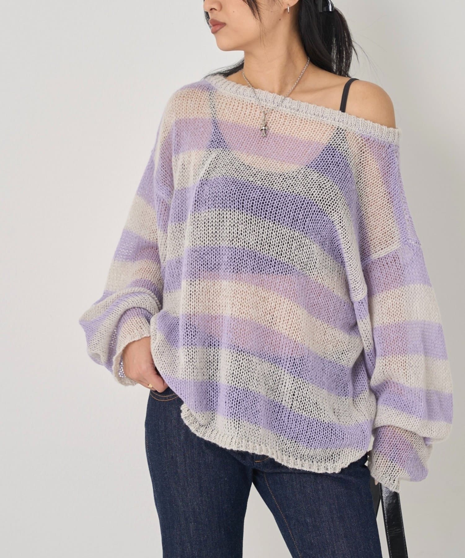 WHO’S WHO gallery(フーズフーギャラリー) ワイドボーダーメッシュニット