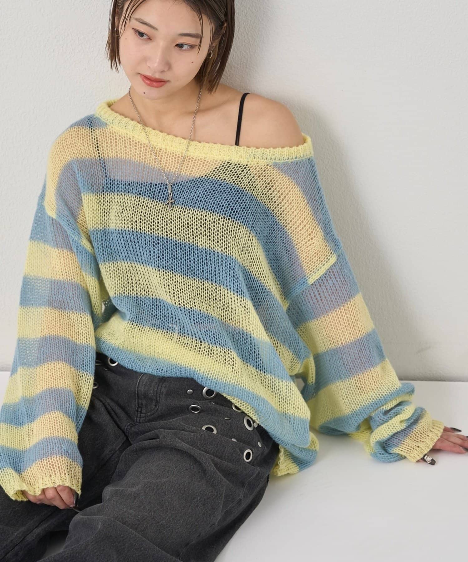 WHO’S WHO gallery(フーズフーギャラリー) ワイドボーダーメッシュニット