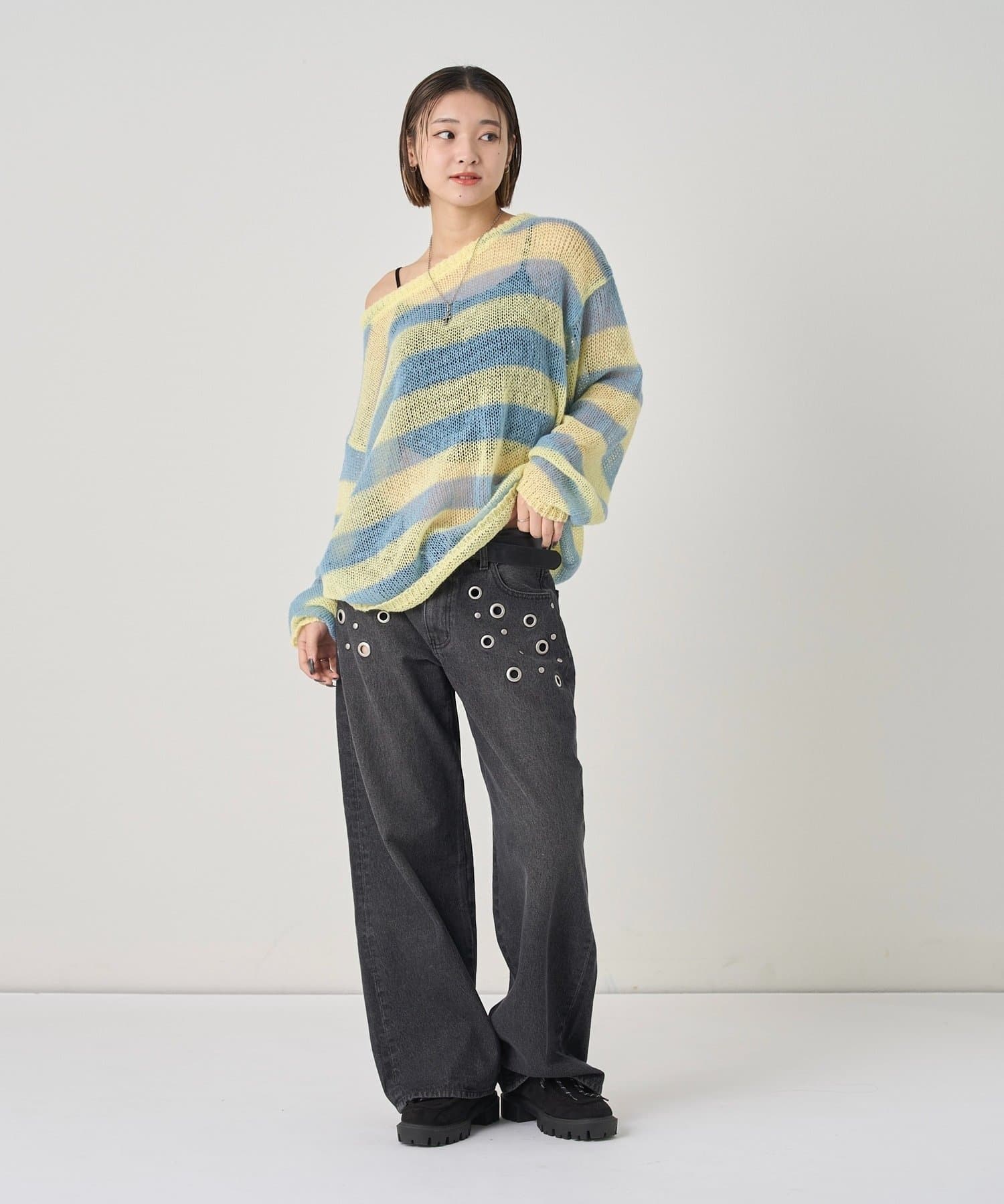 WHO’S WHO gallery(フーズフーギャラリー) ワイドボーダーメッシュニット