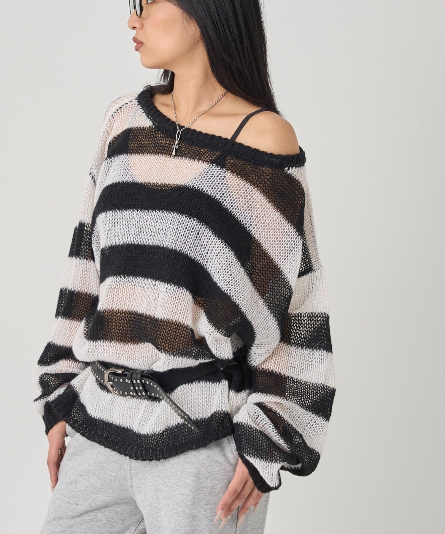 WHO’S WHO gallery(フーズフーギャラリー) ワイドボーダーメッシュニット