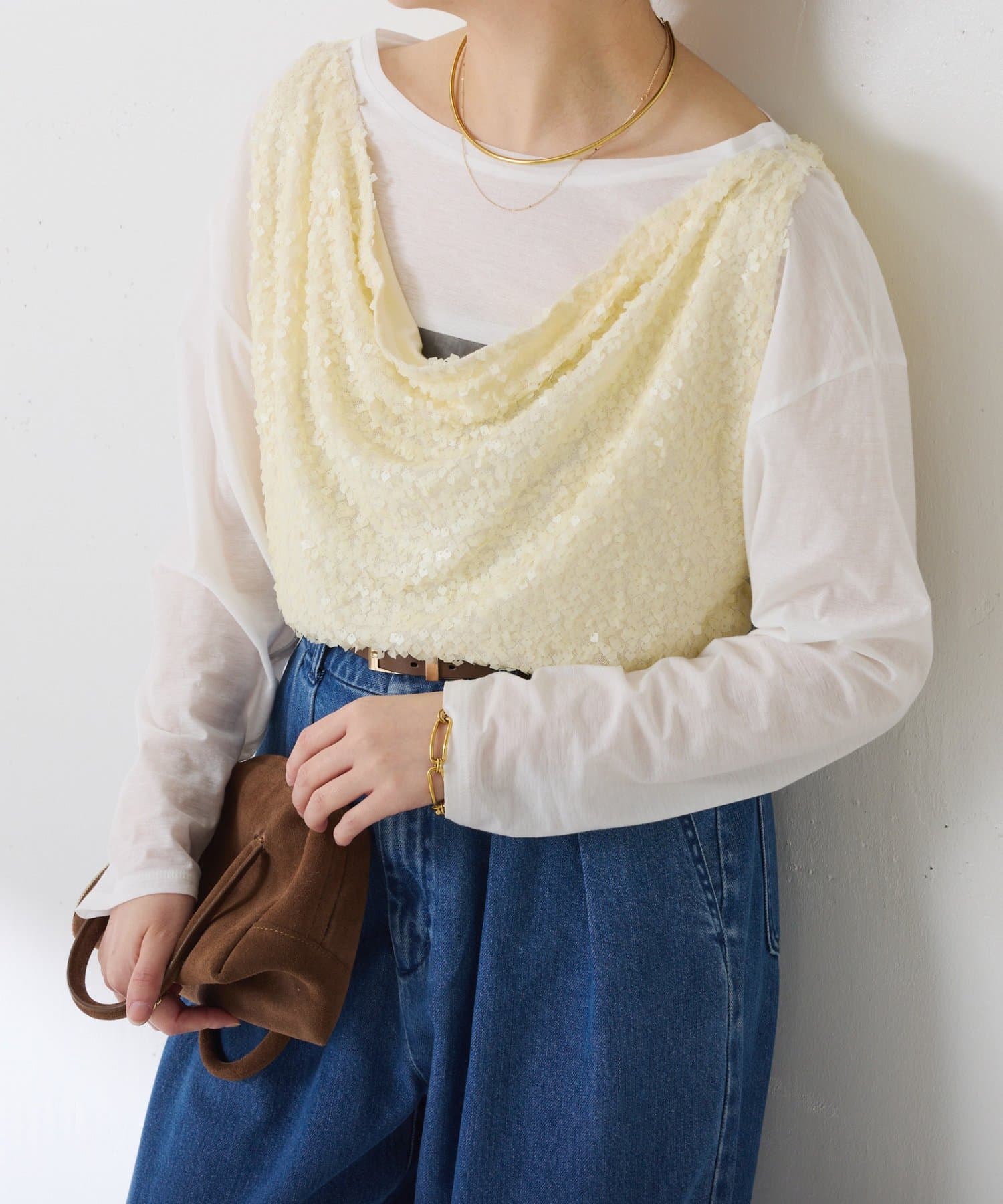 COLLAGE GALLARDAGALANTE(コラージュ ガリャルダガランテ) 【プラスワンアイテム】スパンコールドレープベスト