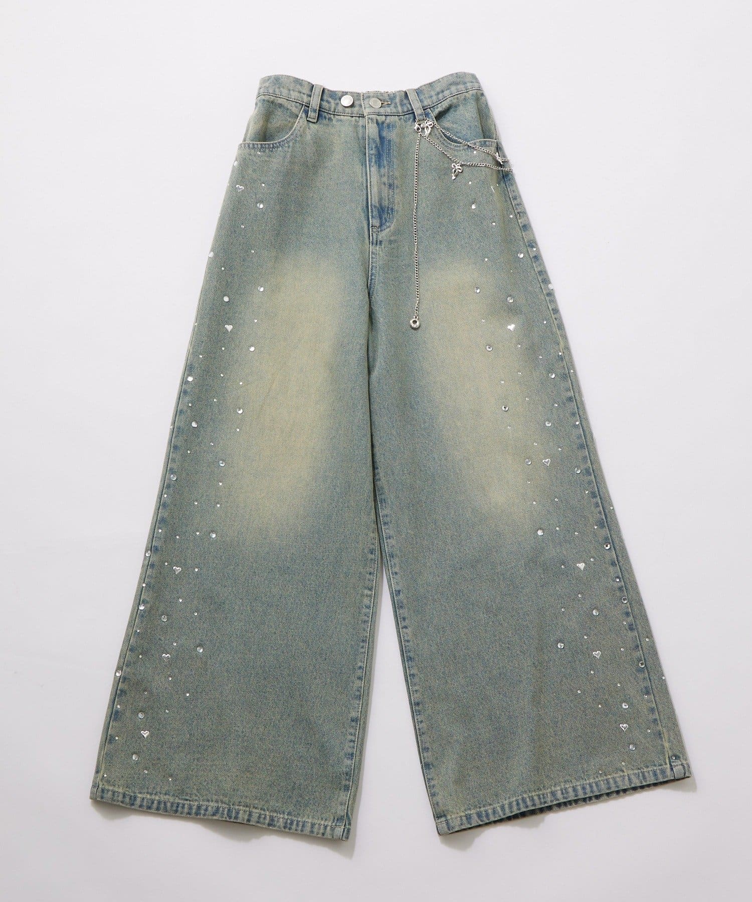 OLIVE des OLIVE(オリーブ デ オリーブ) チェーン付きワイドデニムパンツ