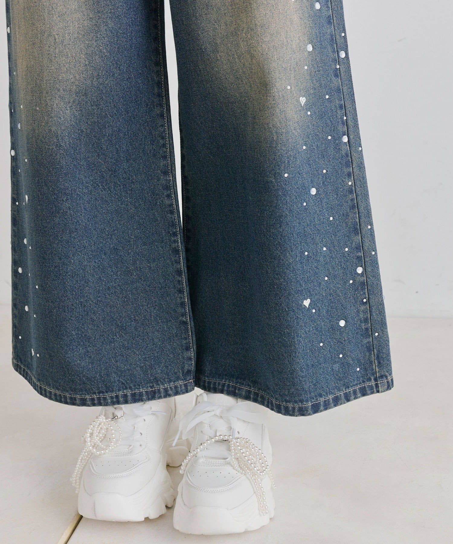 OLIVE des OLIVE(オリーブ デ オリーブ) チェーン付きワイドデニムパンツ