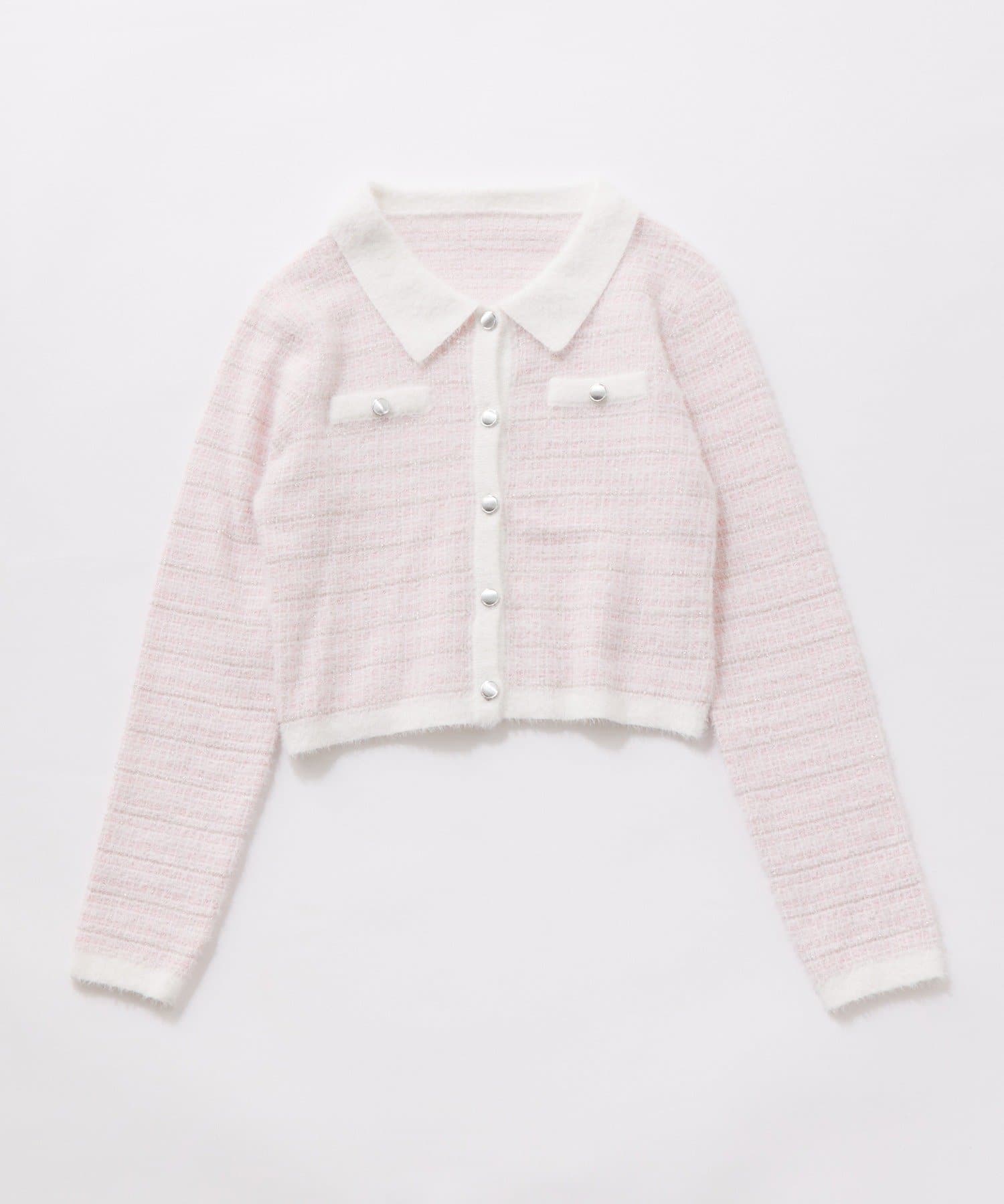 OLIVE des OLIVE(オリーブ デ オリーブ) ツイード衿ニット