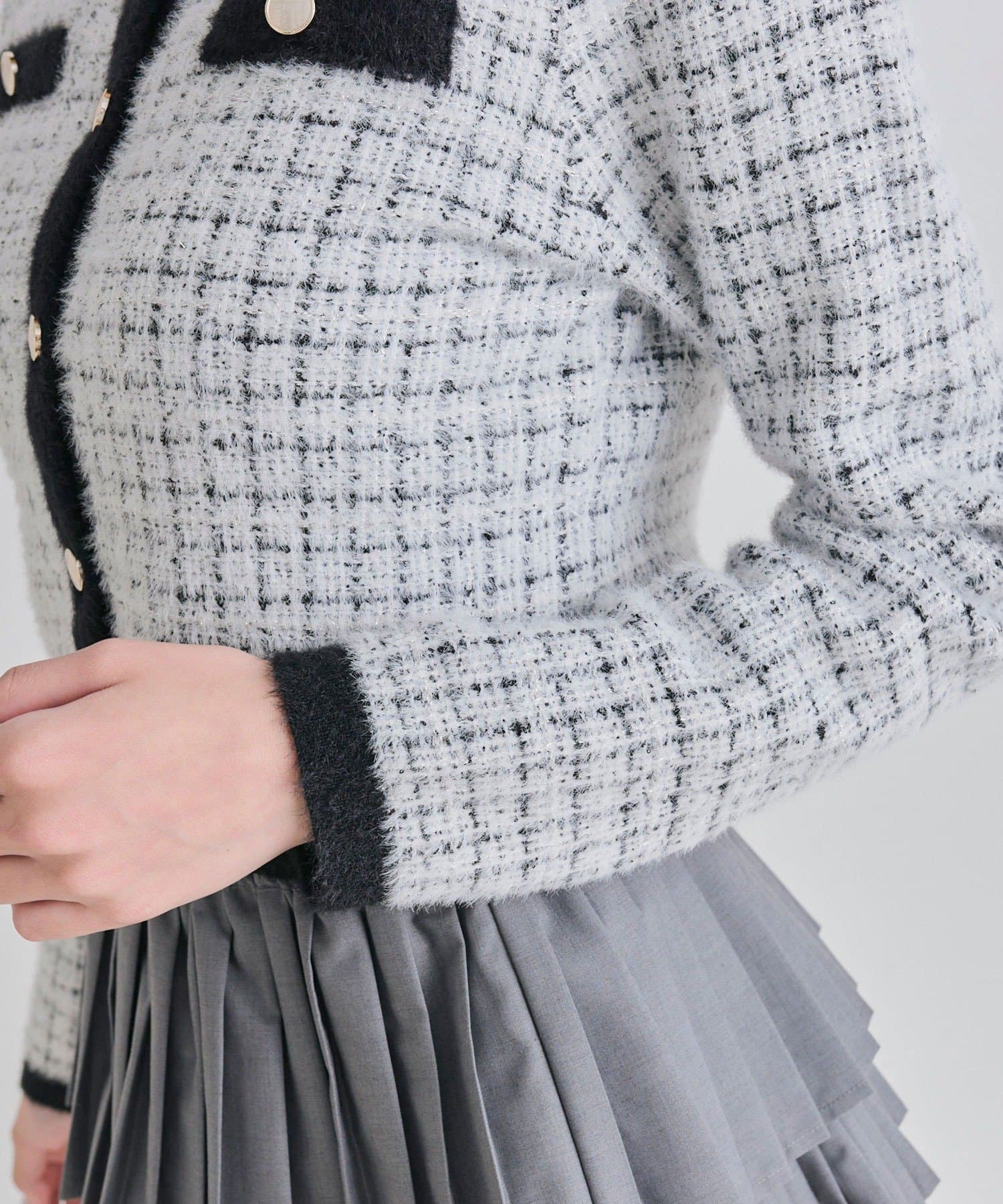 OLIVE des OLIVE(オリーブ デ オリーブ) ツイード衿ニット