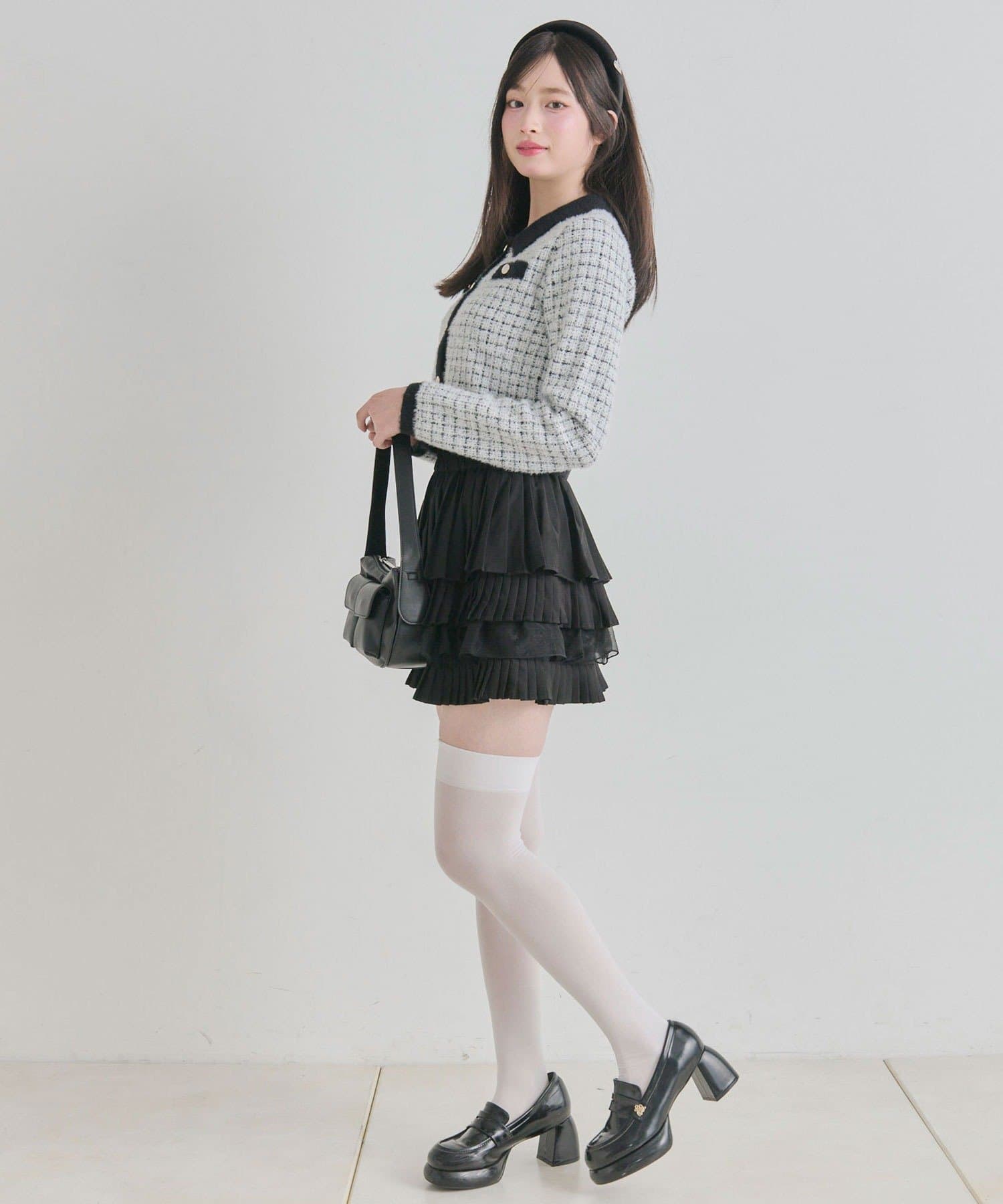 OLIVE des OLIVE(オリーブ デ オリーブ) ツイード衿ニット