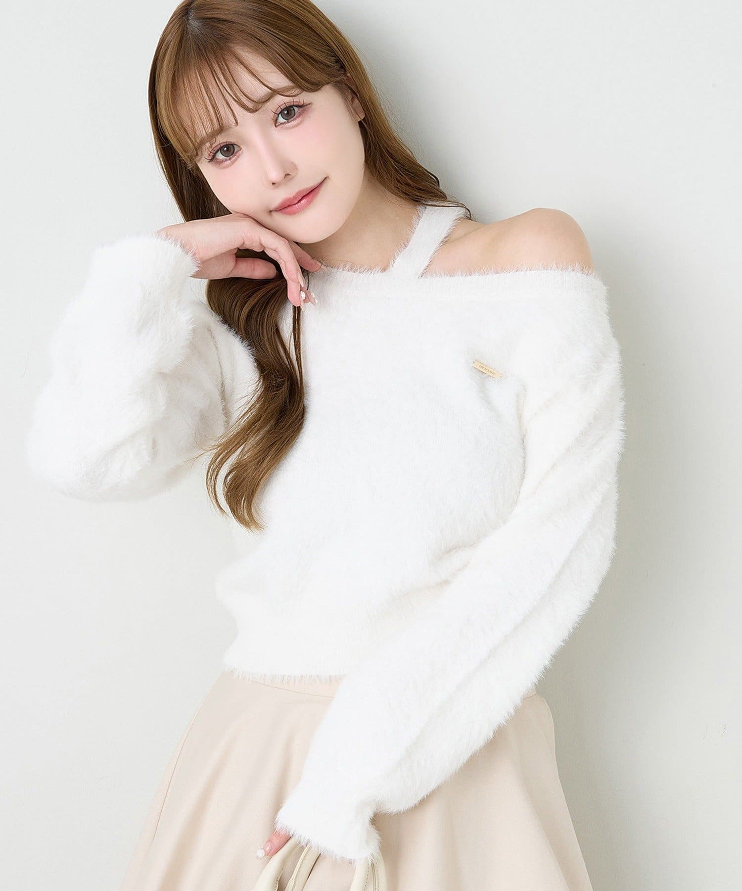 one after another NICE CLAUP(ワンアフターアナザー ナイスクラップ) プレート付きフェザーニット