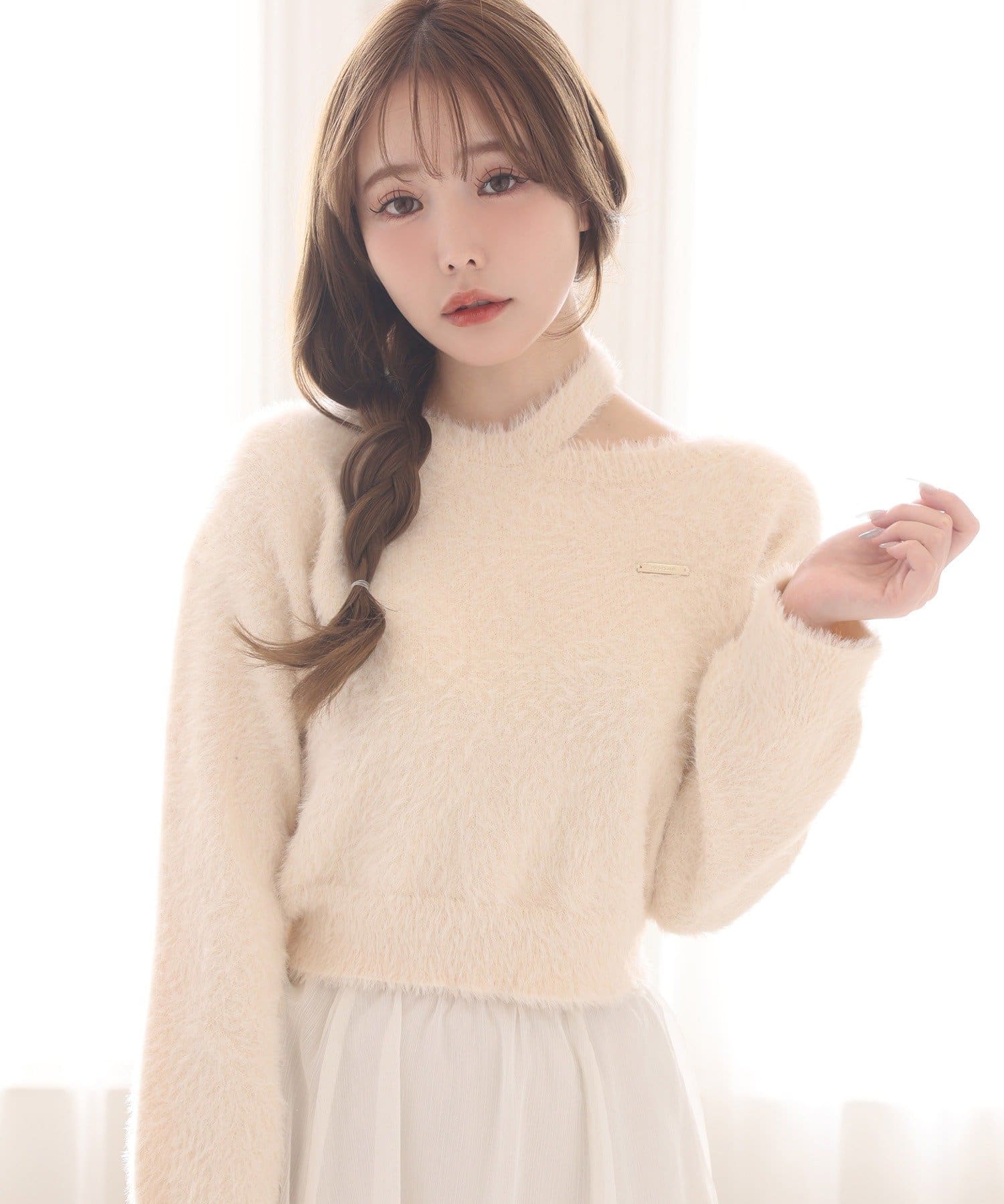 one after another NICE CLAUP(ワンアフターアナザー ナイスクラップ) プレート付きフェザーニット