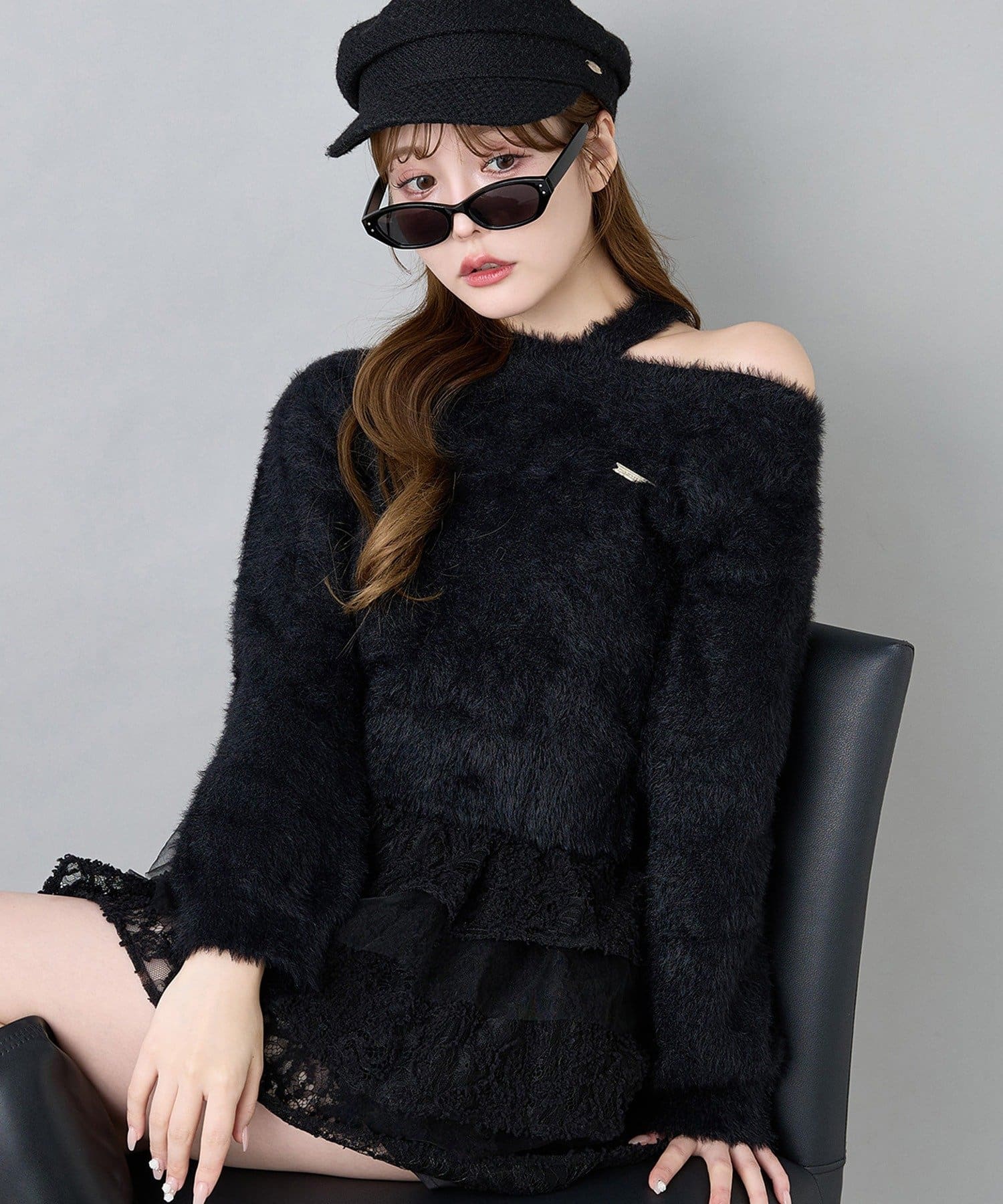 one after another NICE CLAUP(ワンアフターアナザー ナイスクラップ) プレート付きフェザーニット