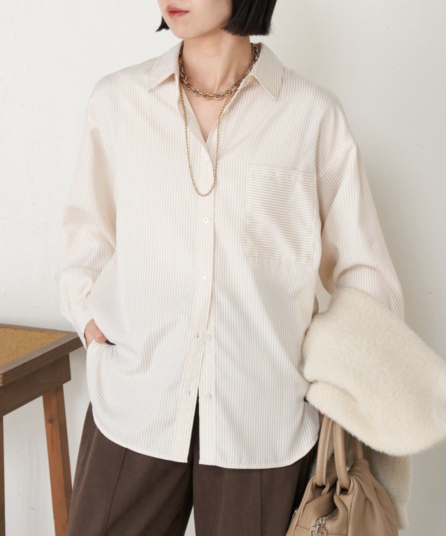 Jena　espace merveilleux(ジェナ　エスパスメルヴェイユ) 【さらっと羽織り】ストライプリラックスシャツ