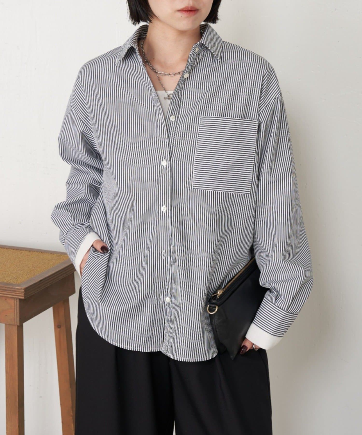 Jena　espace merveilleux(ジェナ　エスパスメルヴェイユ) 【さらっと羽織り】ストライプリラックスシャツ