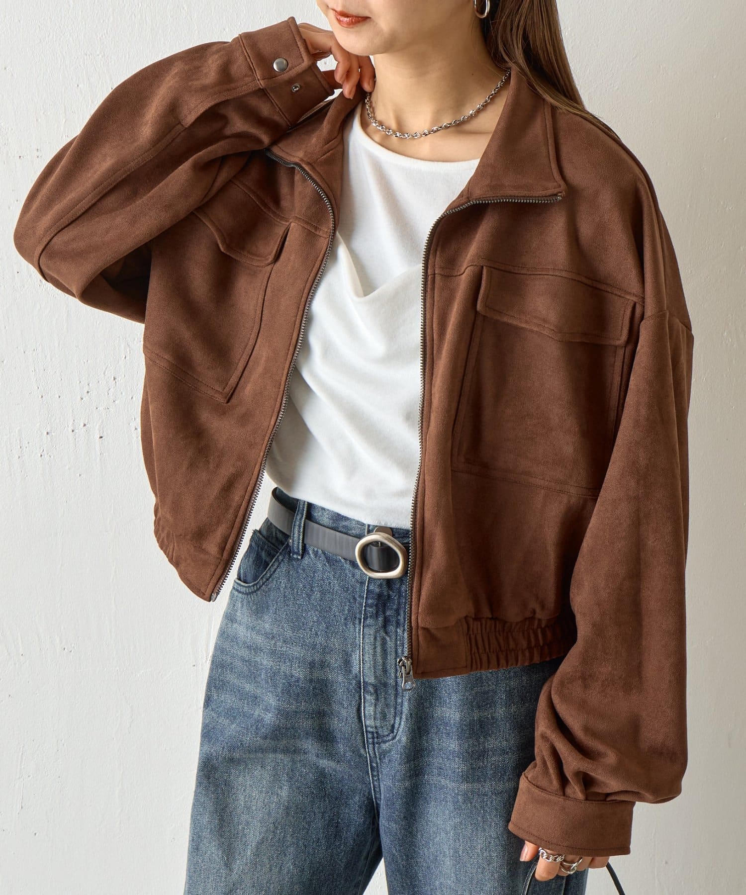 COLONY 2139(コロニー トゥーワンスリーナイン) 【WEB限定】カットスエードスタンドショートブルゾン