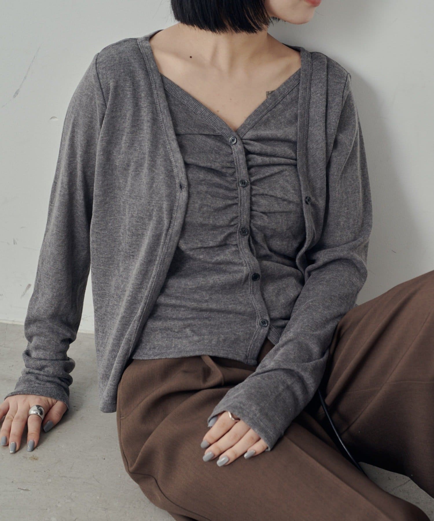 -goocy-(グーシー) 【＠_0_nr_ セレクト】Vネックレイヤードライクカーディガン
