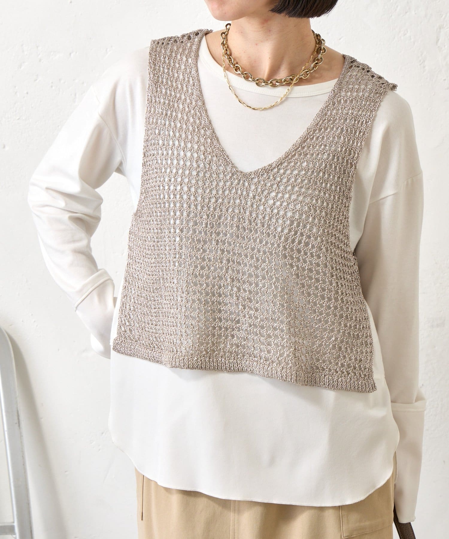 Jena　espace merveilleux(ジェナ　エスパスメルヴェイユ) 【レイヤードで差をつける】メタリックヤーンベスト