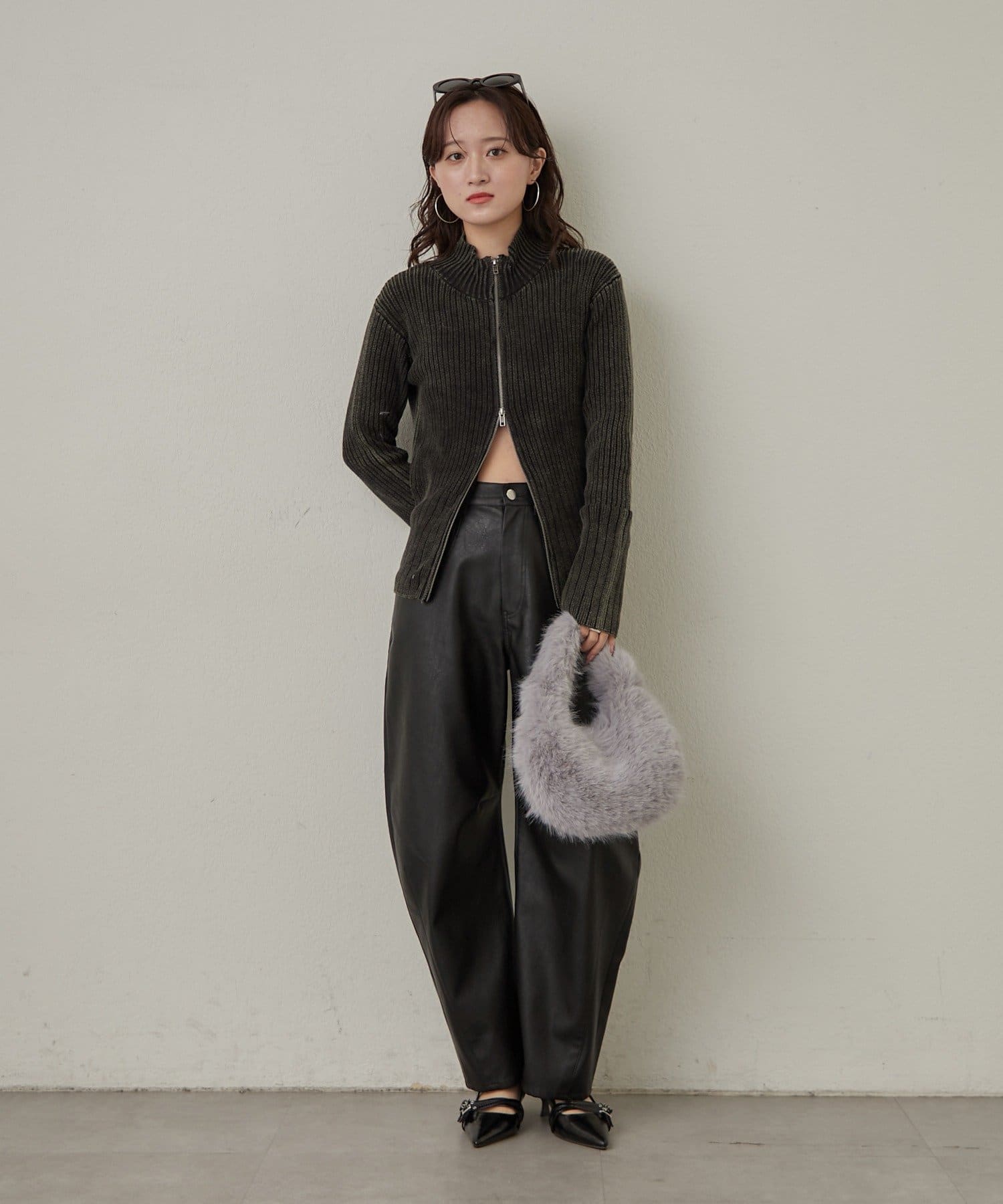 mline(エムライン) [mline]ダブルZIPリブカーディガン