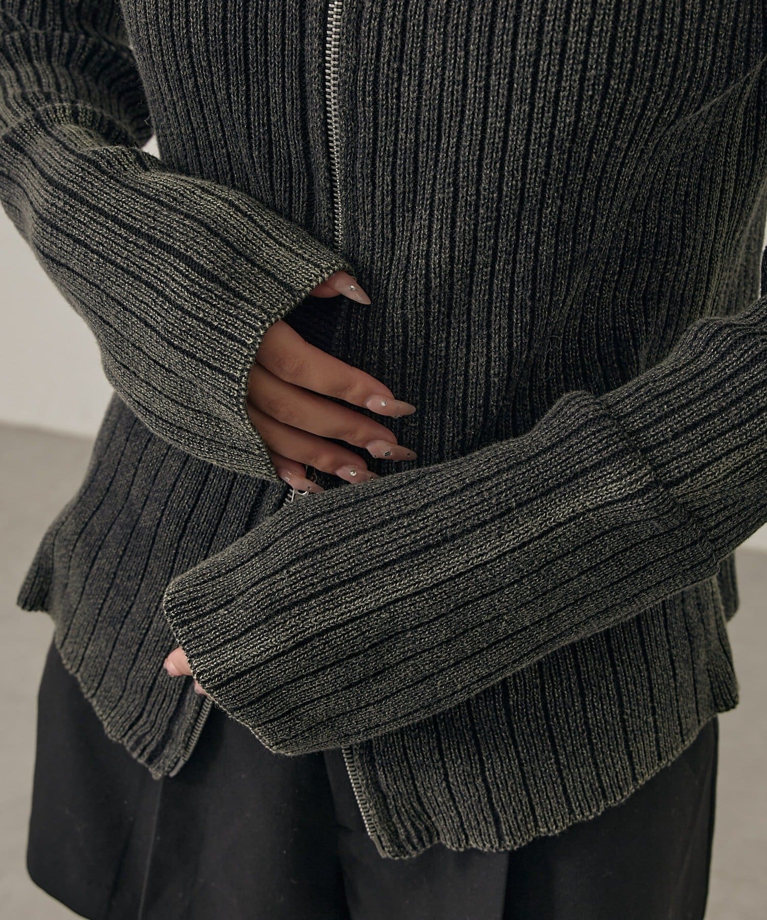 mline(エムライン) [mline]ダブルZIPリブカーディガン