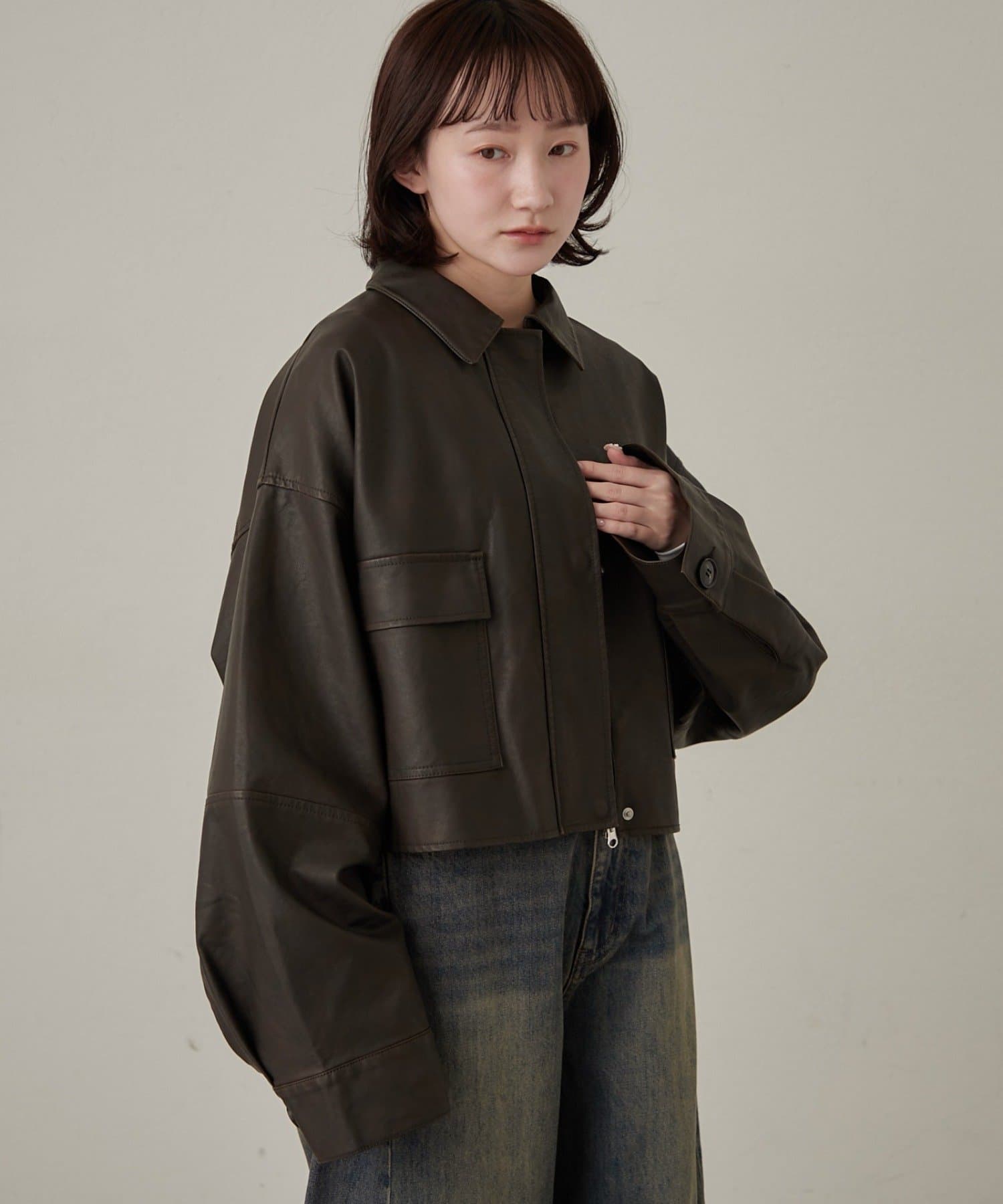 mline(エムライン) [mline]オーバーショート レザージャケット