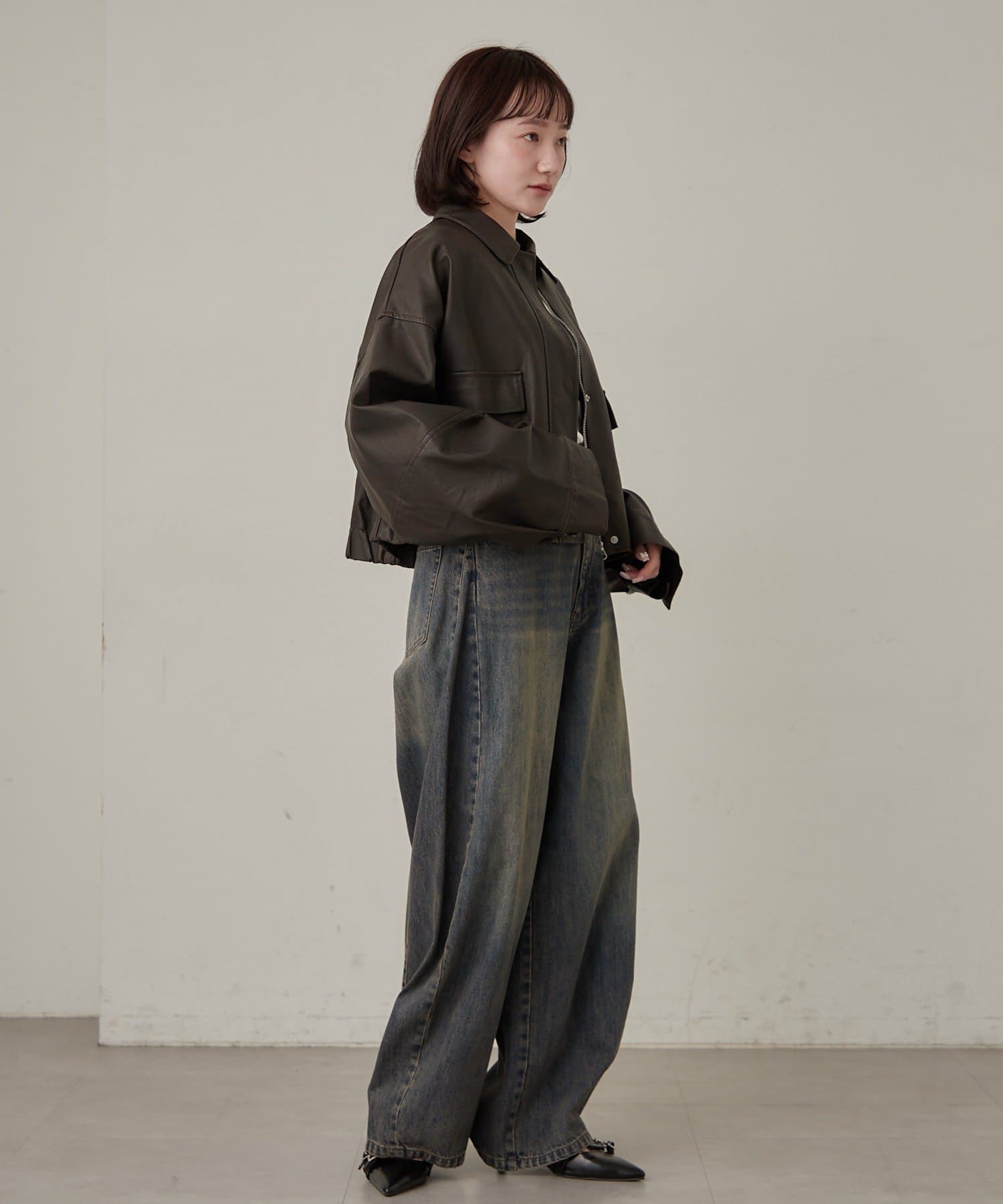 mline(エムライン) [mline]オーバーショート レザージャケット