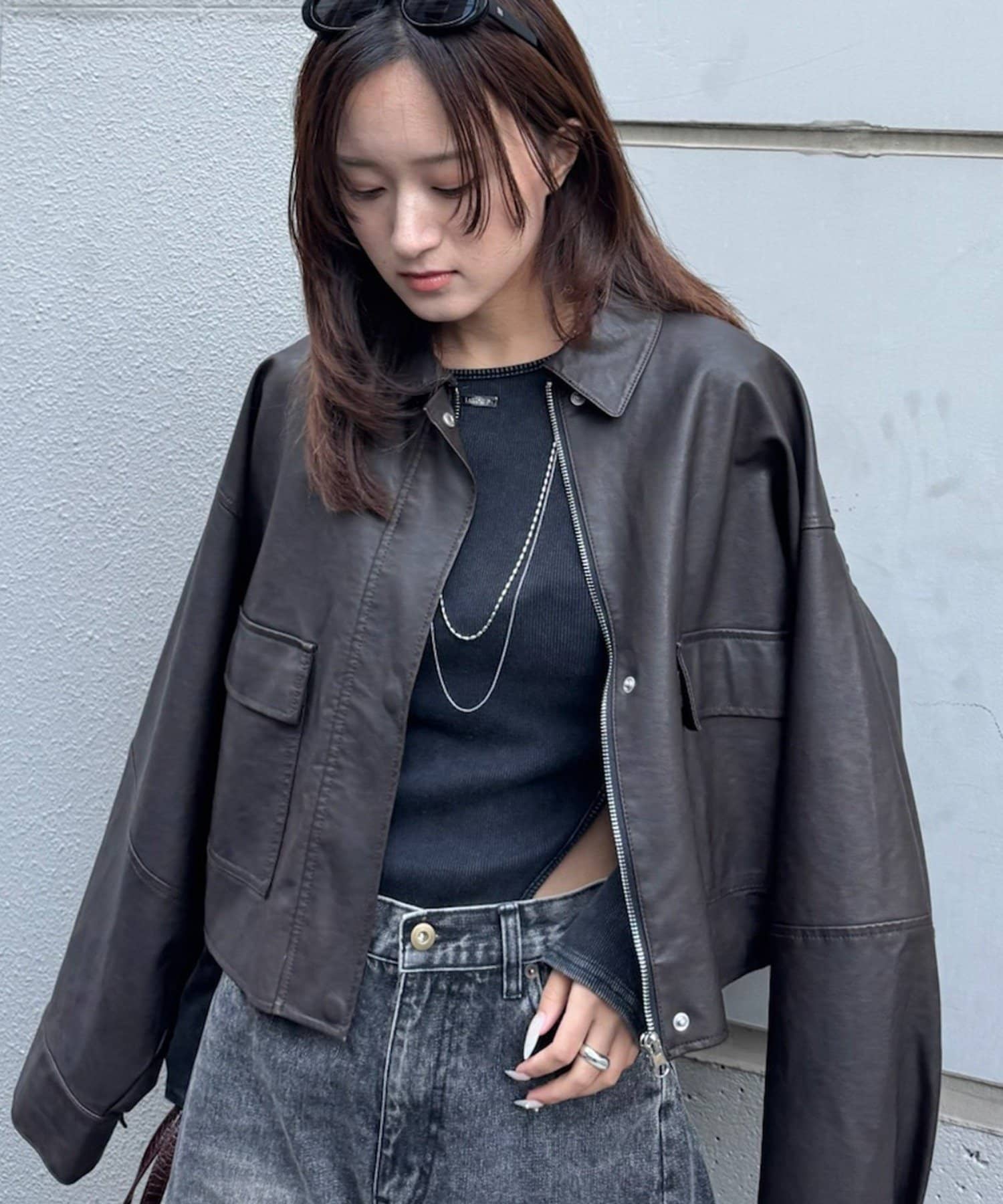 mline(エムライン) [mline]オーバーショート レザージャケット