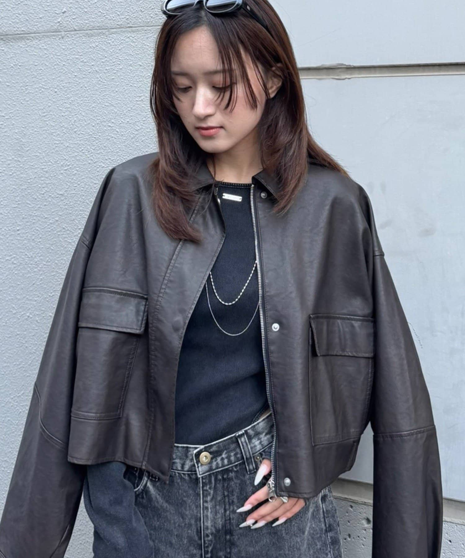 mline(エムライン) [mline]オーバーショート レザージャケット