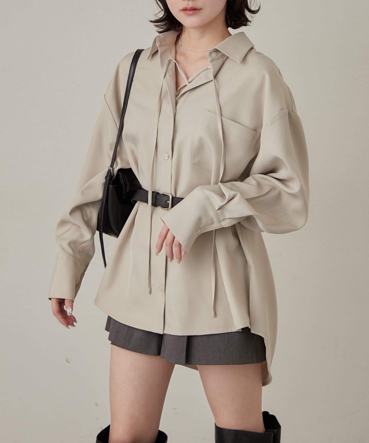 mline(エムライン) [mline]レースアップ オーバーシャツ