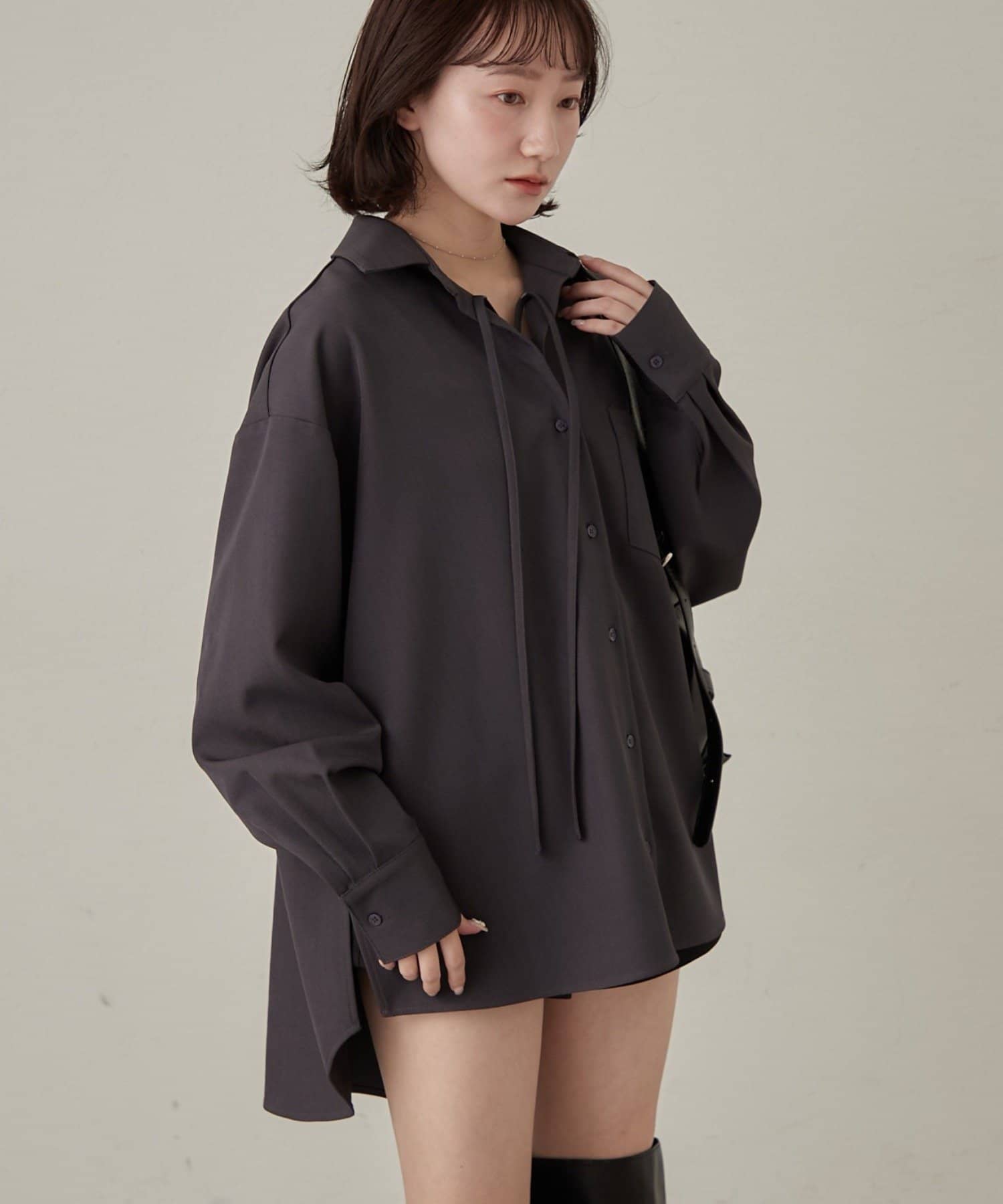 mline(エムライン) [mline]レースアップ オーバーシャツ