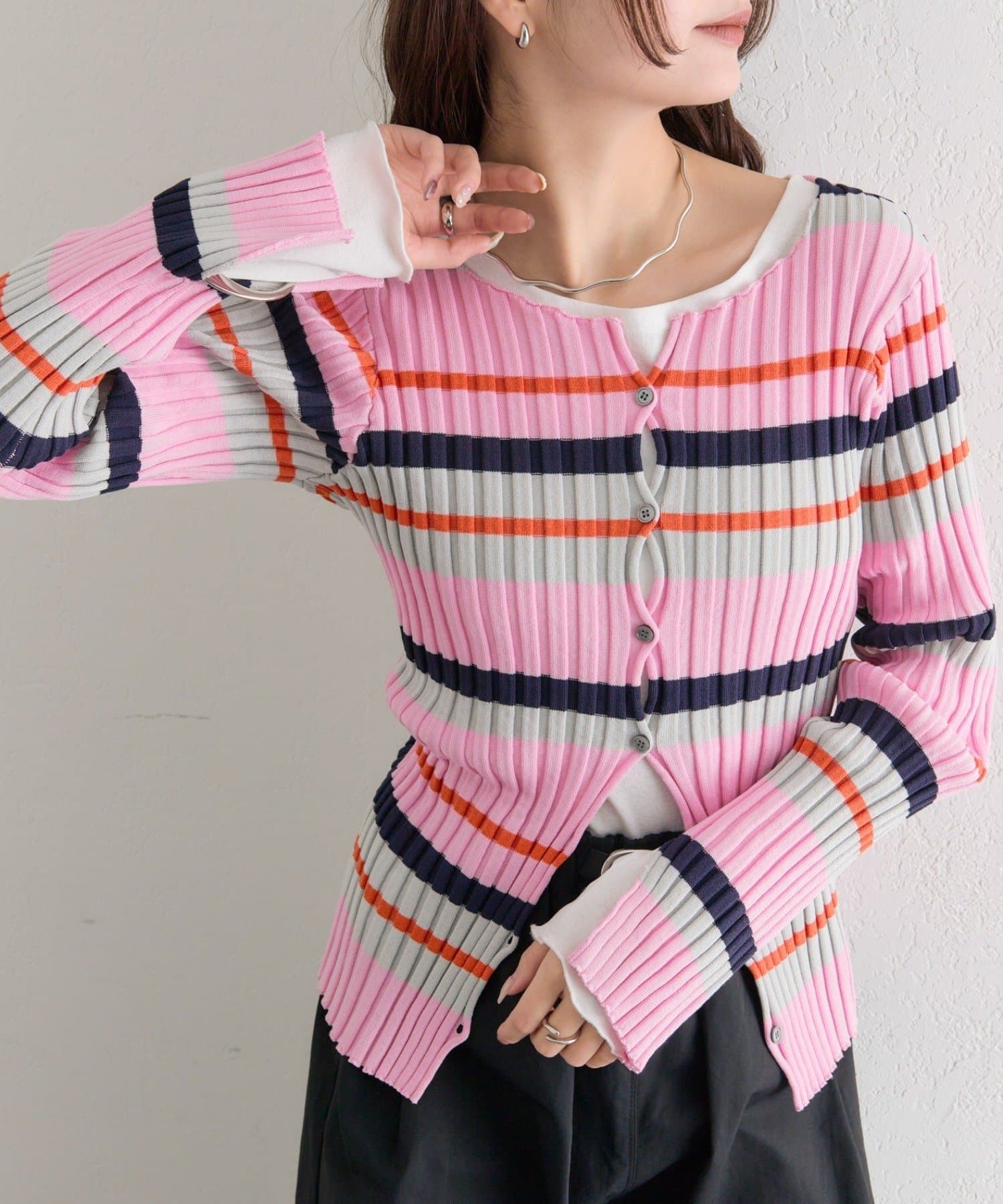 mystic(ミスティック) ラウンドスリットリブカーディガン