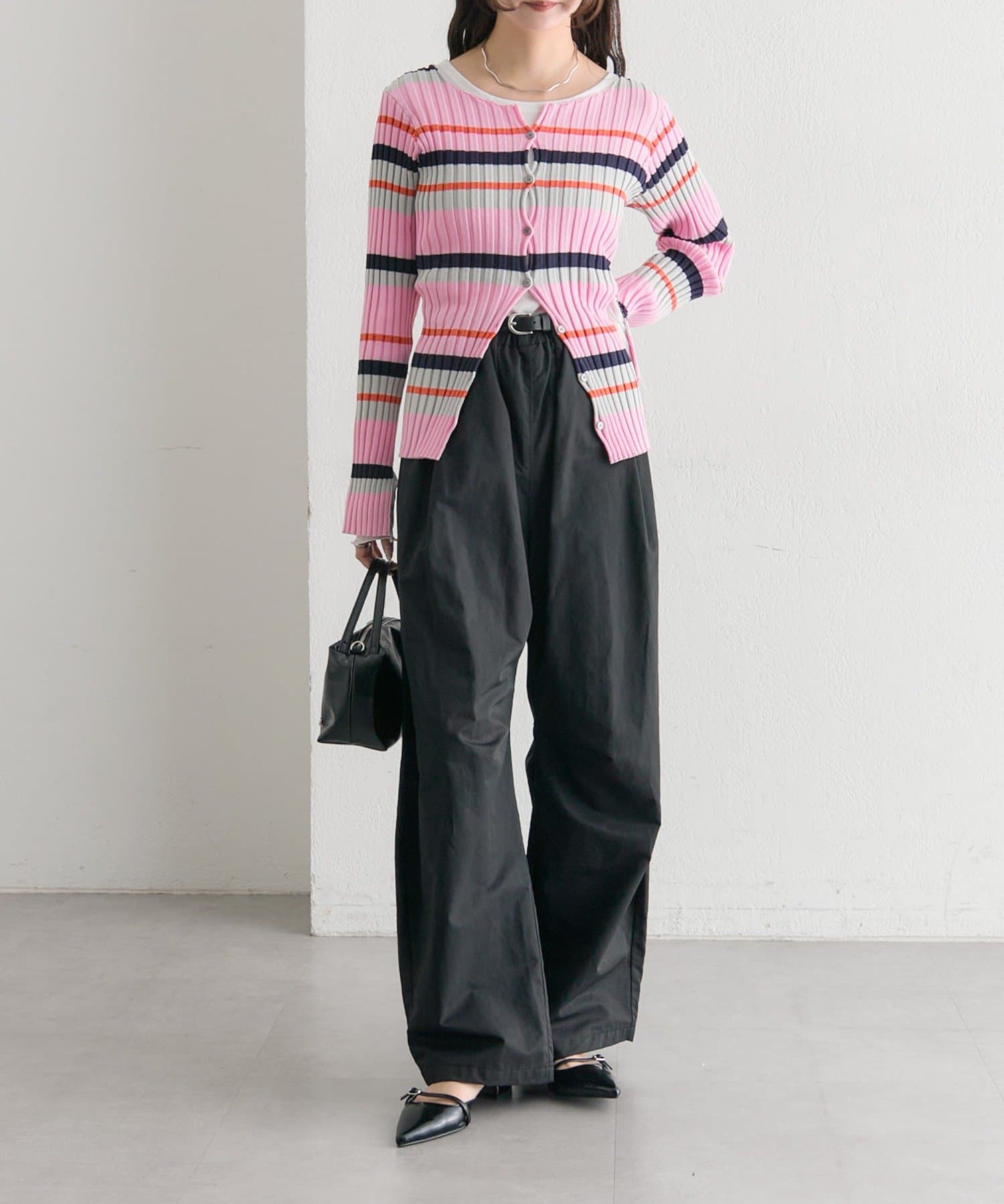 mystic(ミスティック) ラウンドスリットリブカーディガン