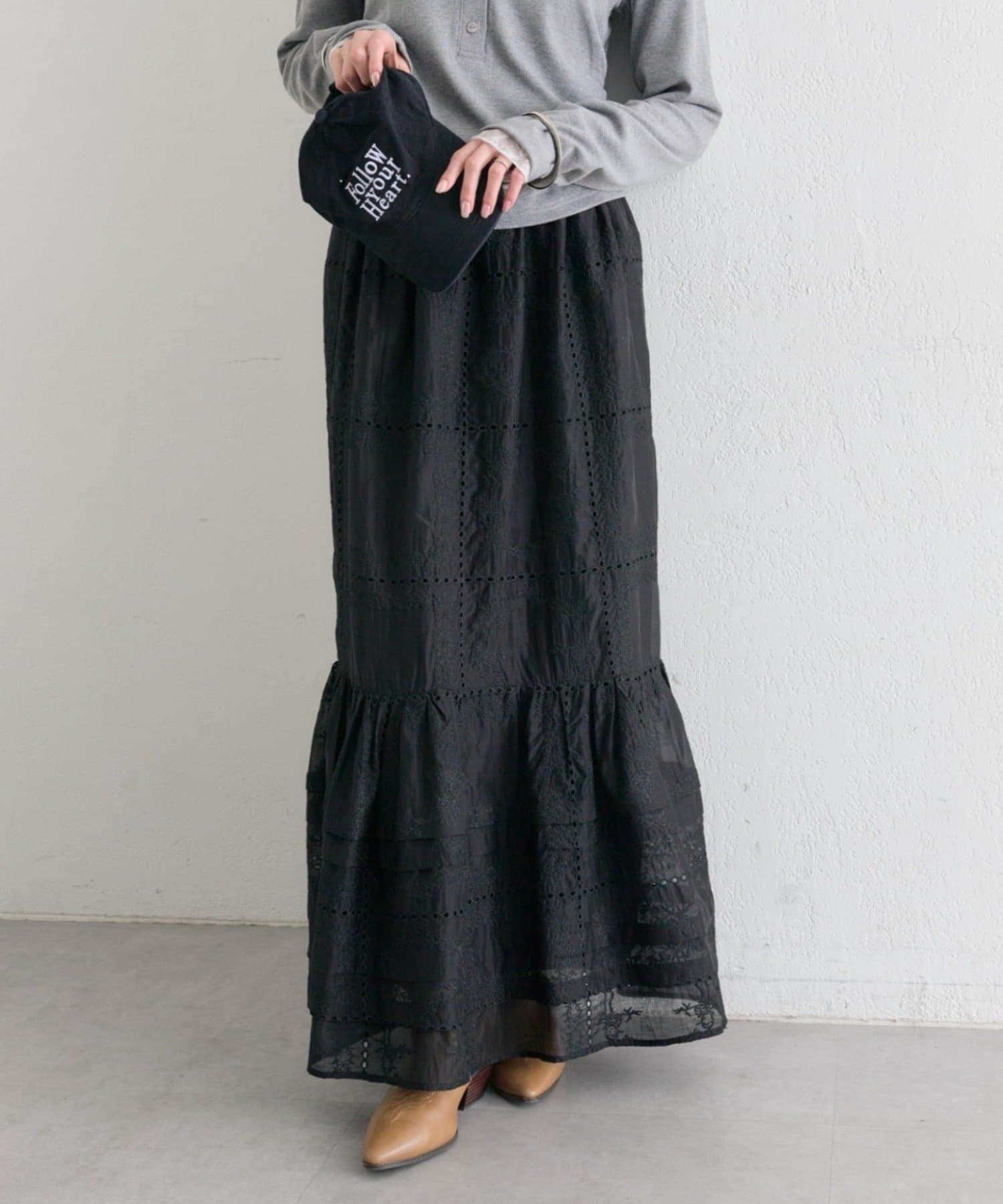 mystic(ミスティック) パネルレースギャザースカート