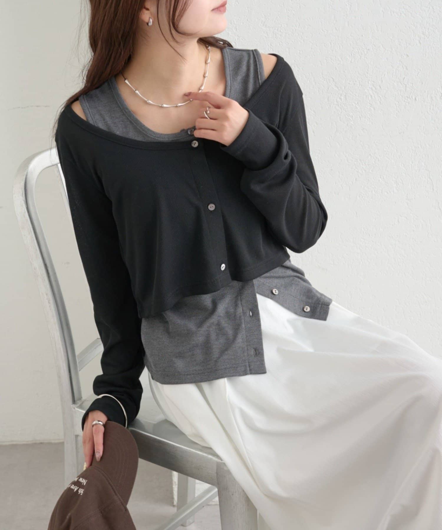 mystic(ミスティック) 配色レイヤードロングTシャツ