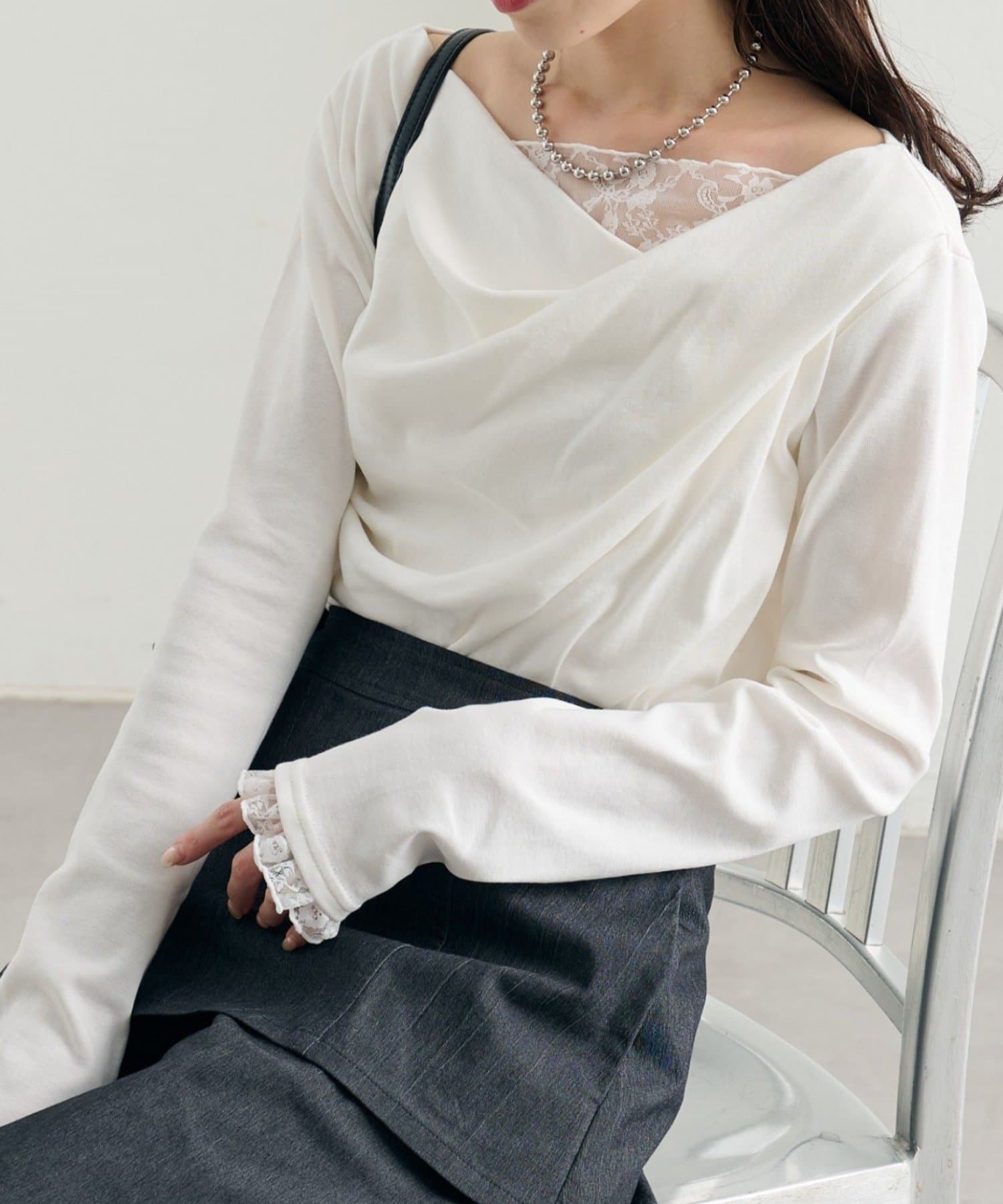 mystic(ミスティック) レースドッキングオフショルプルオーバー