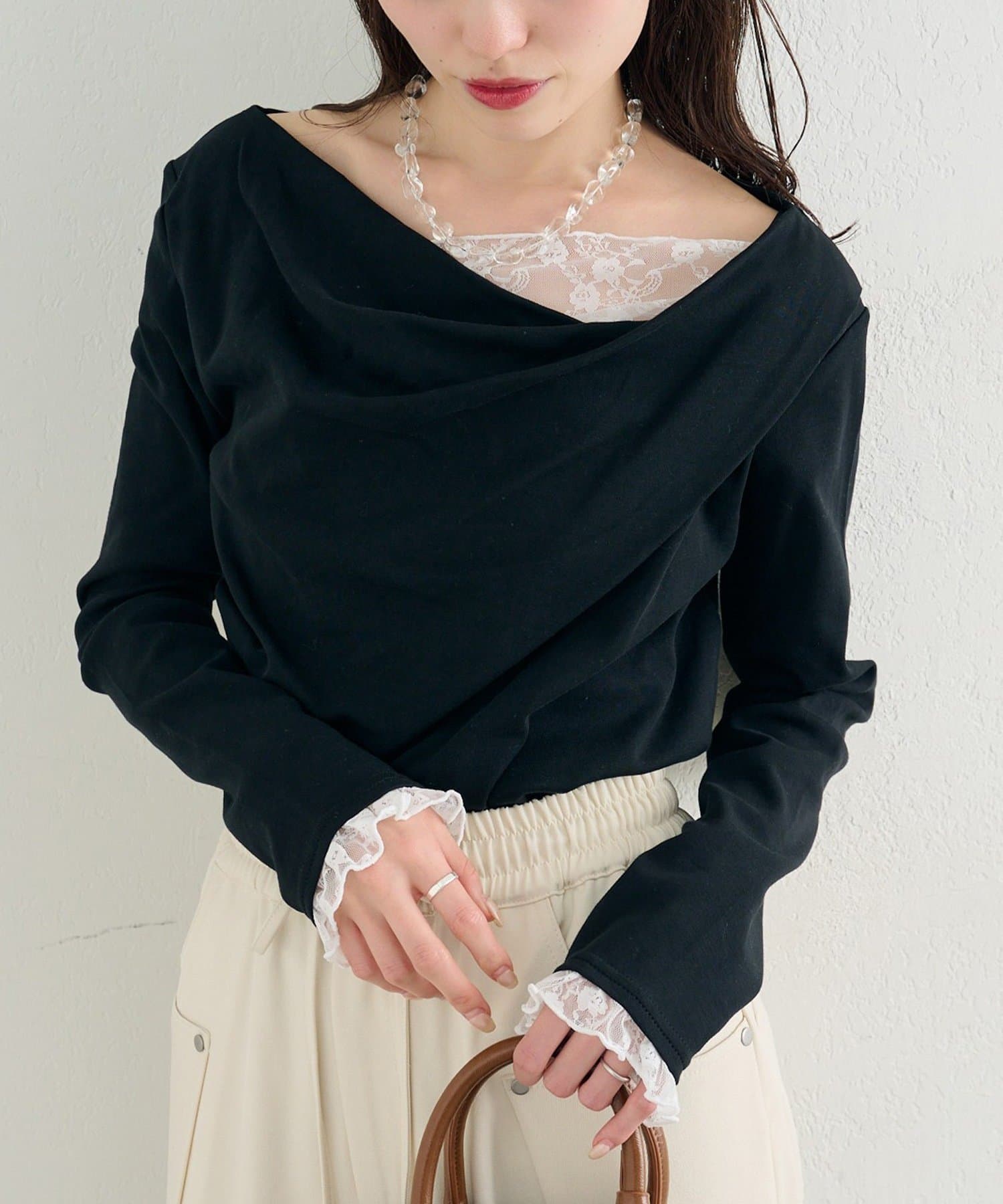 mystic(ミスティック) レースドッキングオフショルプルオーバー