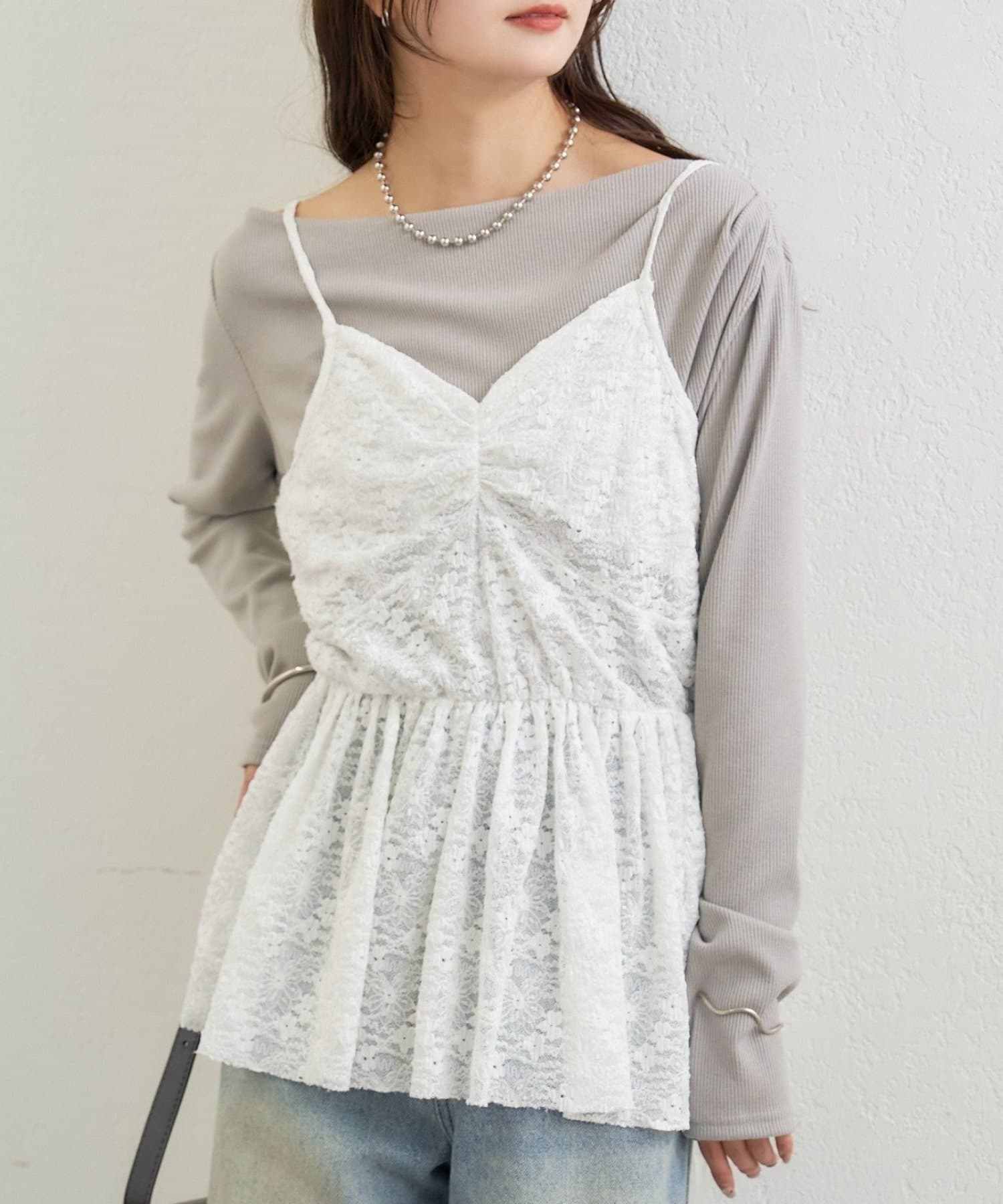 mystic(ミスティック) Vギャザーレースキャミソール