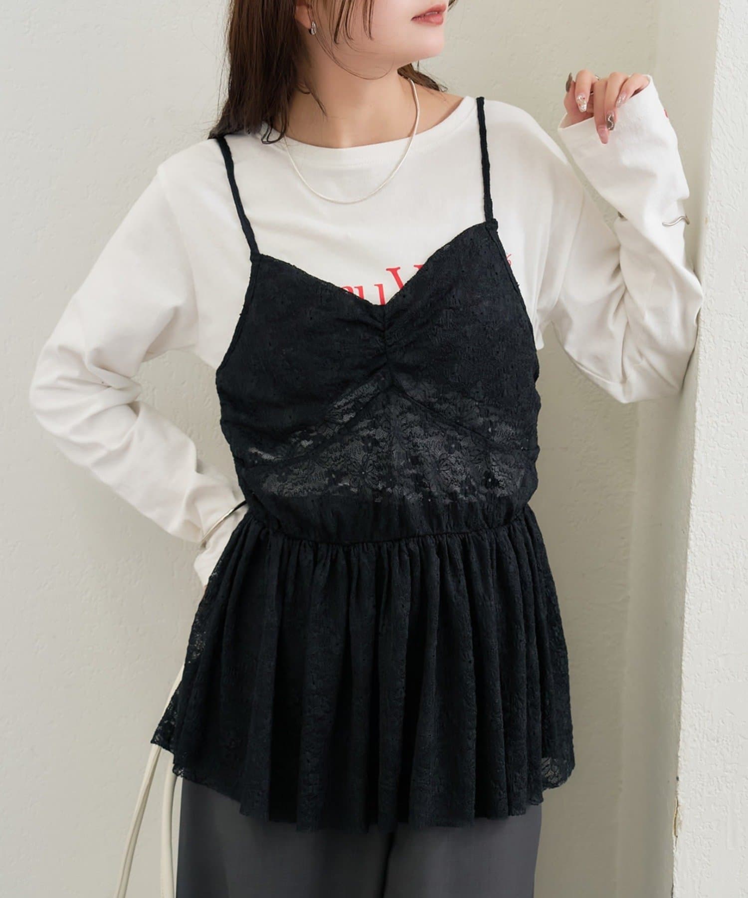 mystic(ミスティック) Vギャザーレースキャミソール