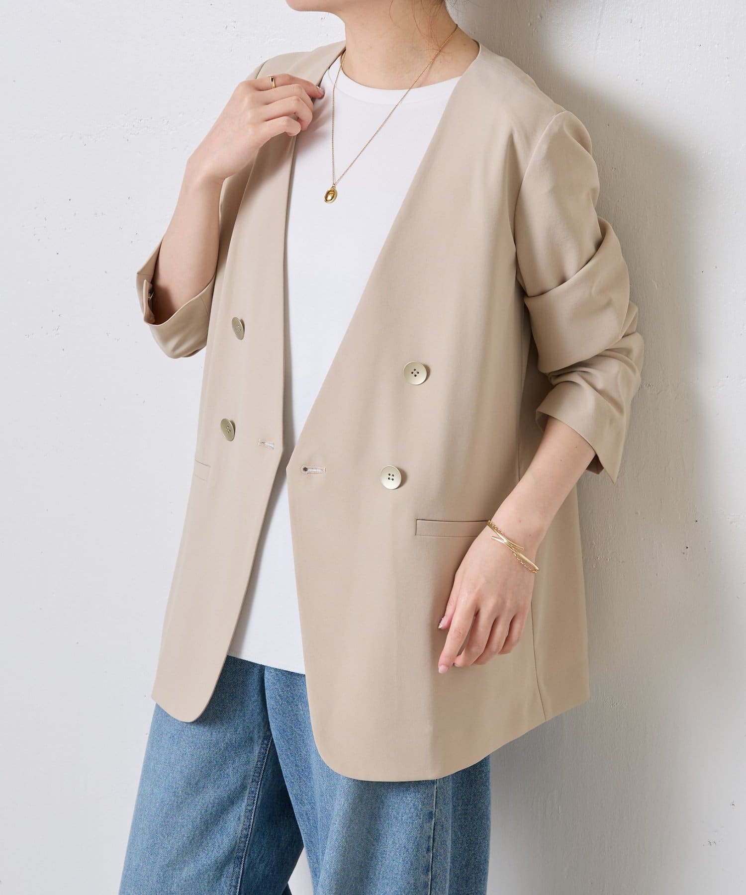 COLLAGE GALLARDAGALANTE(コラージュ ガリャルダガランテ) 【新色登場/リバイバル】ジャージノーカラーダブルジャケット/セレモ二ー