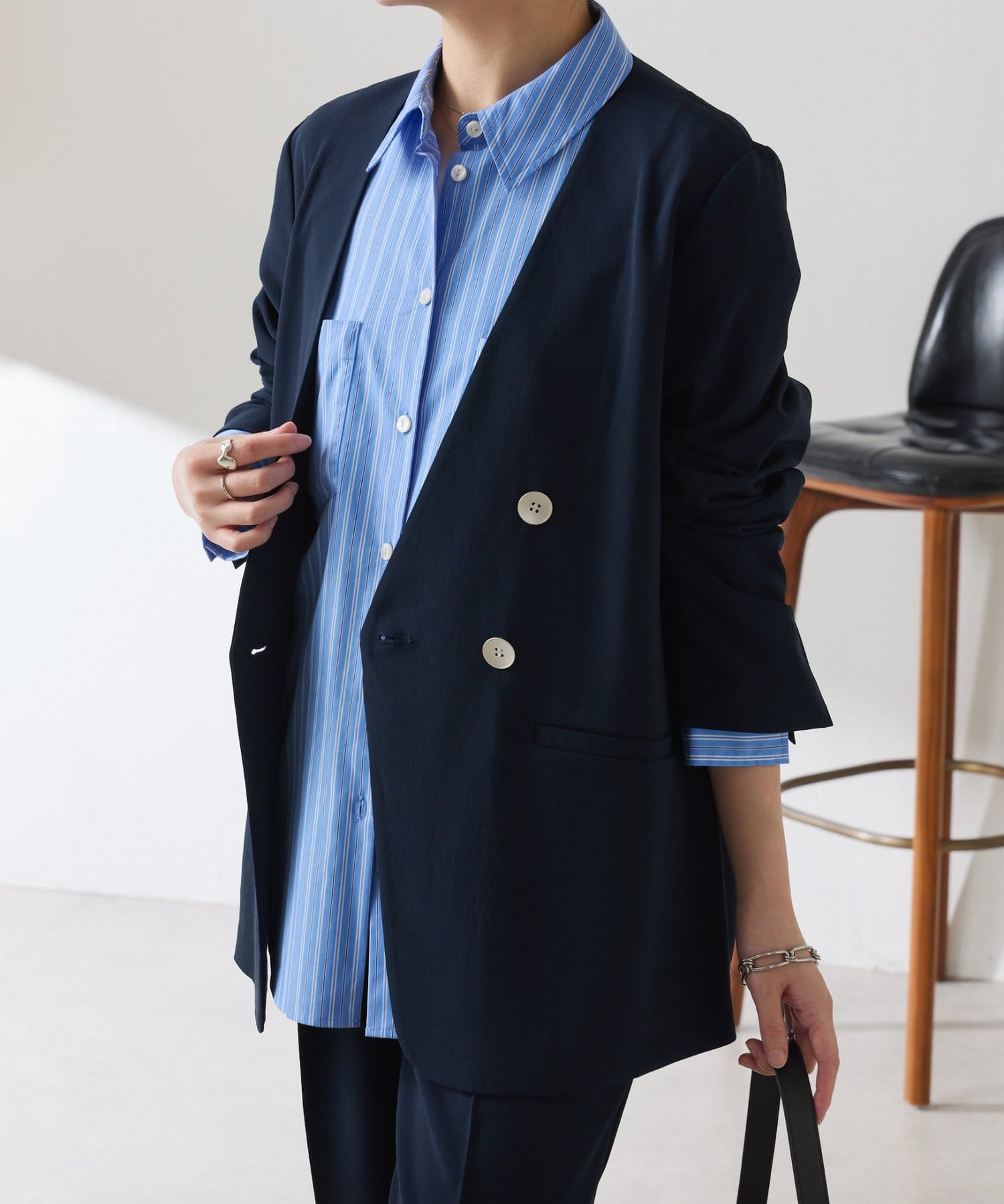 COLLAGE GALLARDAGALANTE(コラージュ ガリャルダガランテ) 【新色登場/リバイバル】ジャージノーカラーダブルジャケット/セレモ二ー