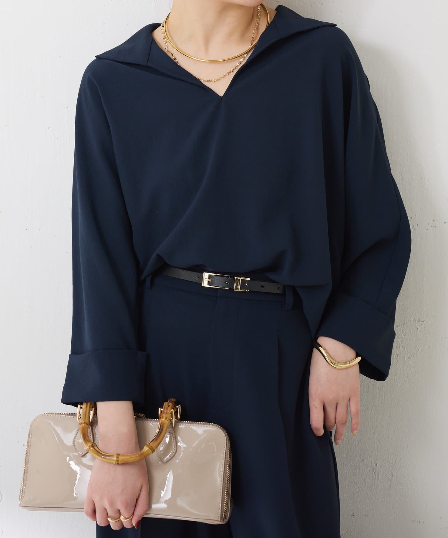 COLLAGE GALLARDAGALANTE(コラージュ ガリャルダガランテ) 【高機能/体型カバー】ジャージスキッパードルマンブラウス/カセット服