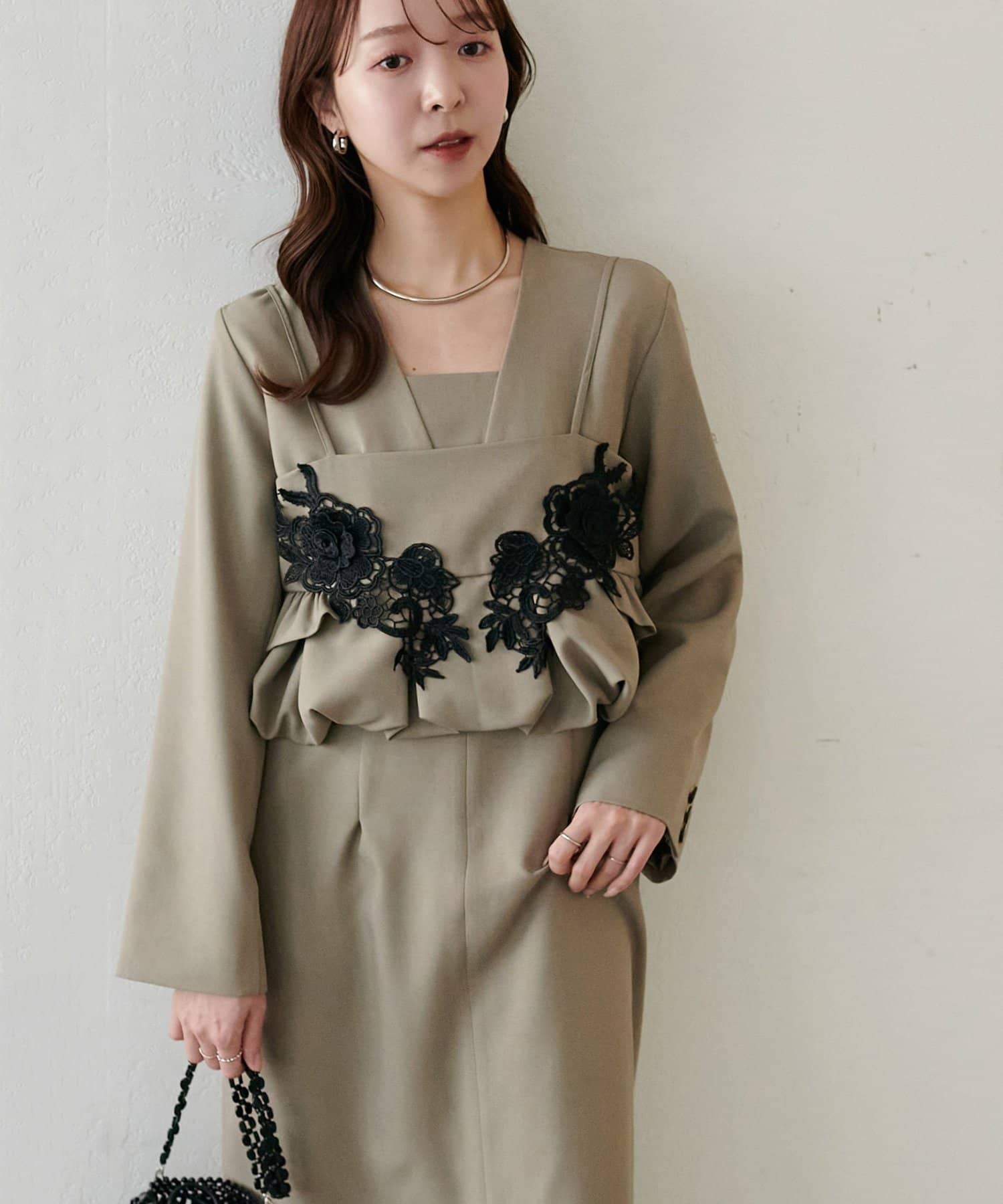 DISCOAT(ディスコート) 【オケージョン】レース使いビスチェセットワンピース