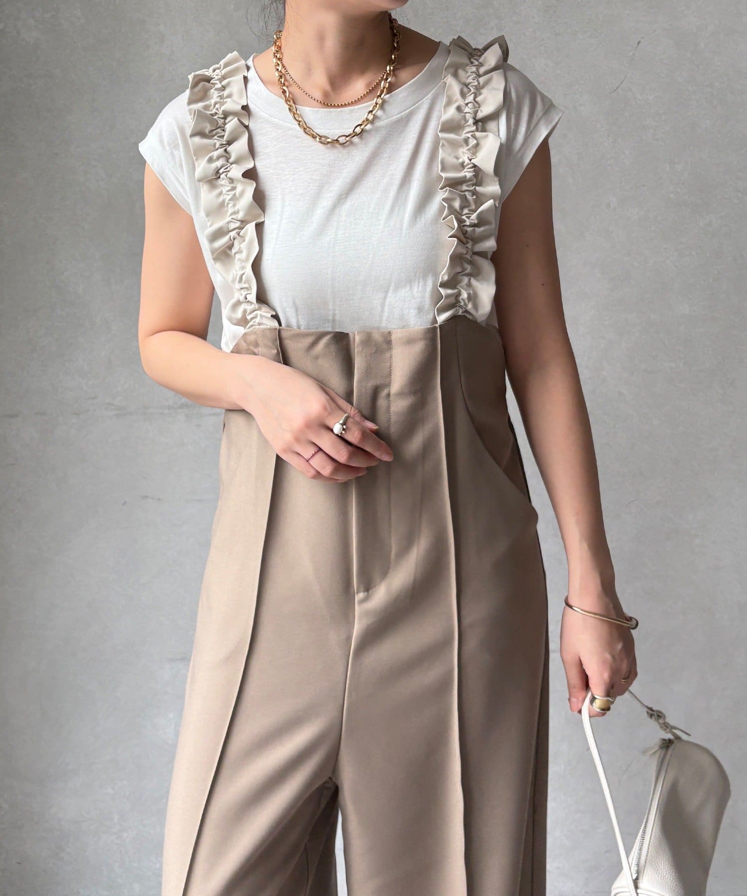 DOUDOU(ドゥドゥ) 【WEB限定】ドロストフリルサロペット