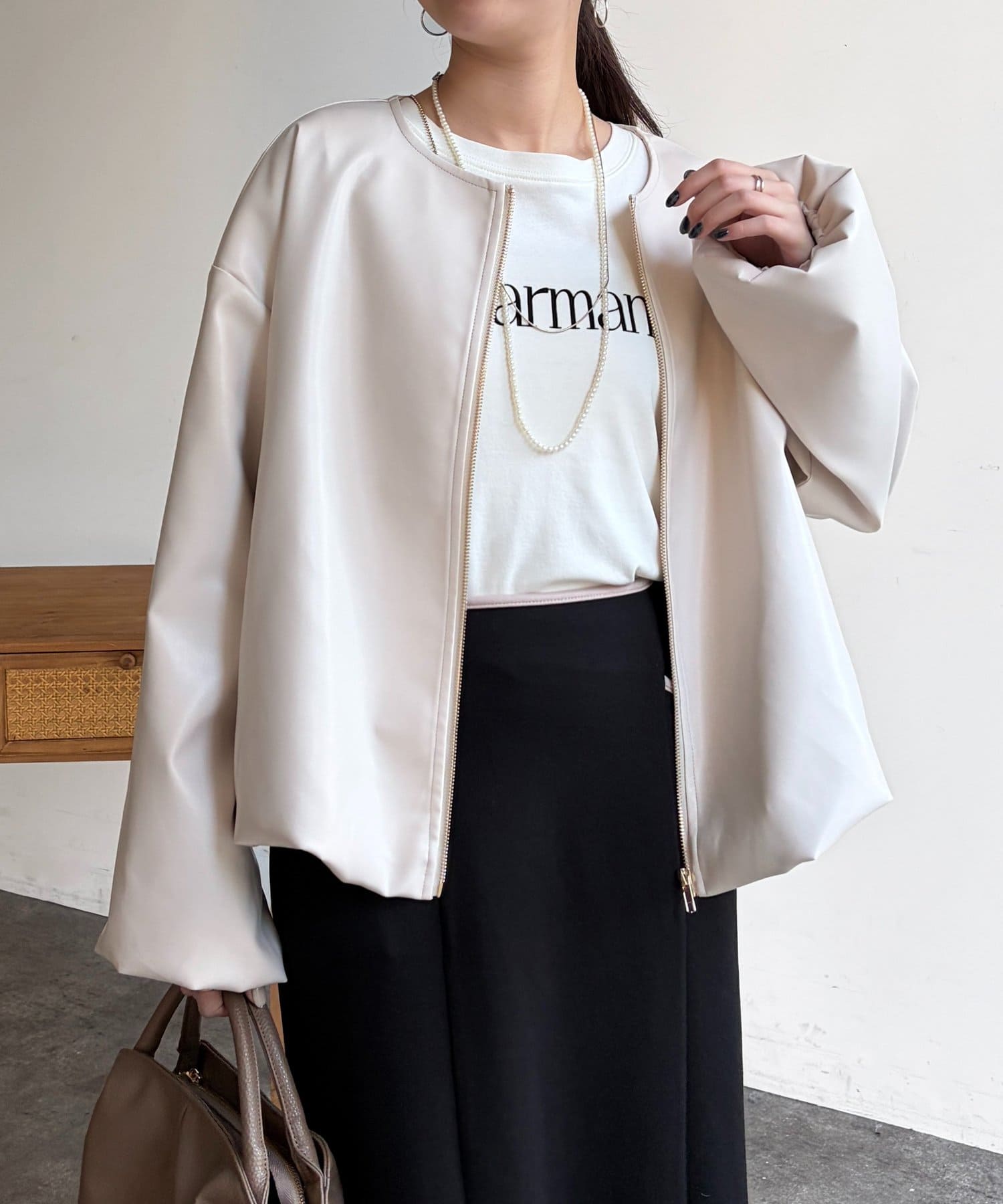 Chez toi(シェトワ) ノーカラーバルーンブルゾン