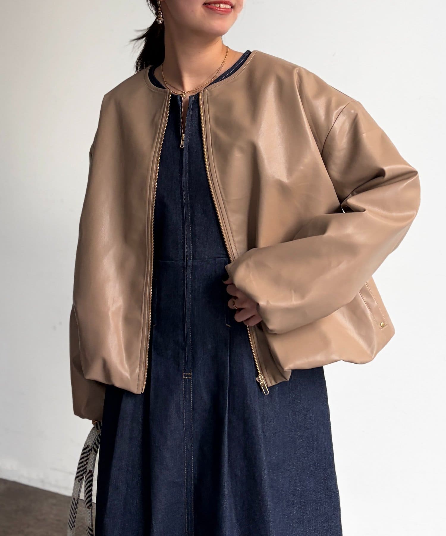 Chez toi(シェトワ) ノーカラーバルーンブルゾン