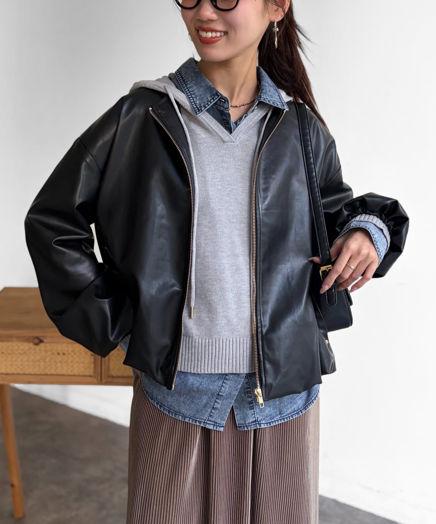 Chez toi(シェトワ) ノーカラーバルーンブルゾン