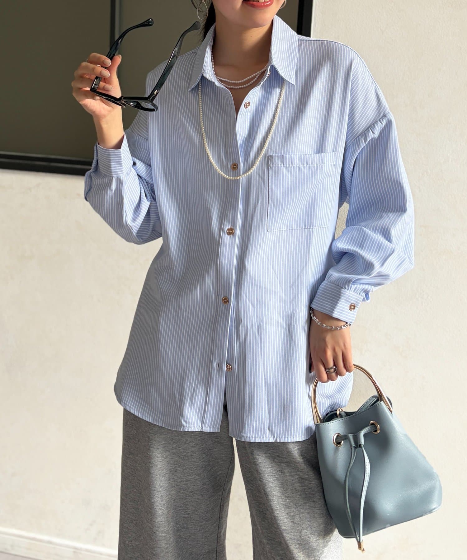 Chez toi(シェトワ) ストライプウエスト絞りシャツ