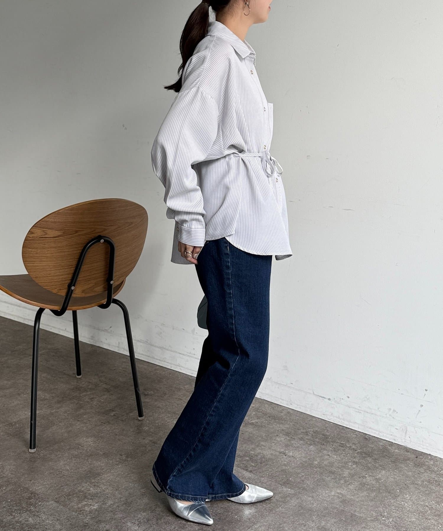 Chez toi(シェトワ) ストライプウエスト絞りシャツ