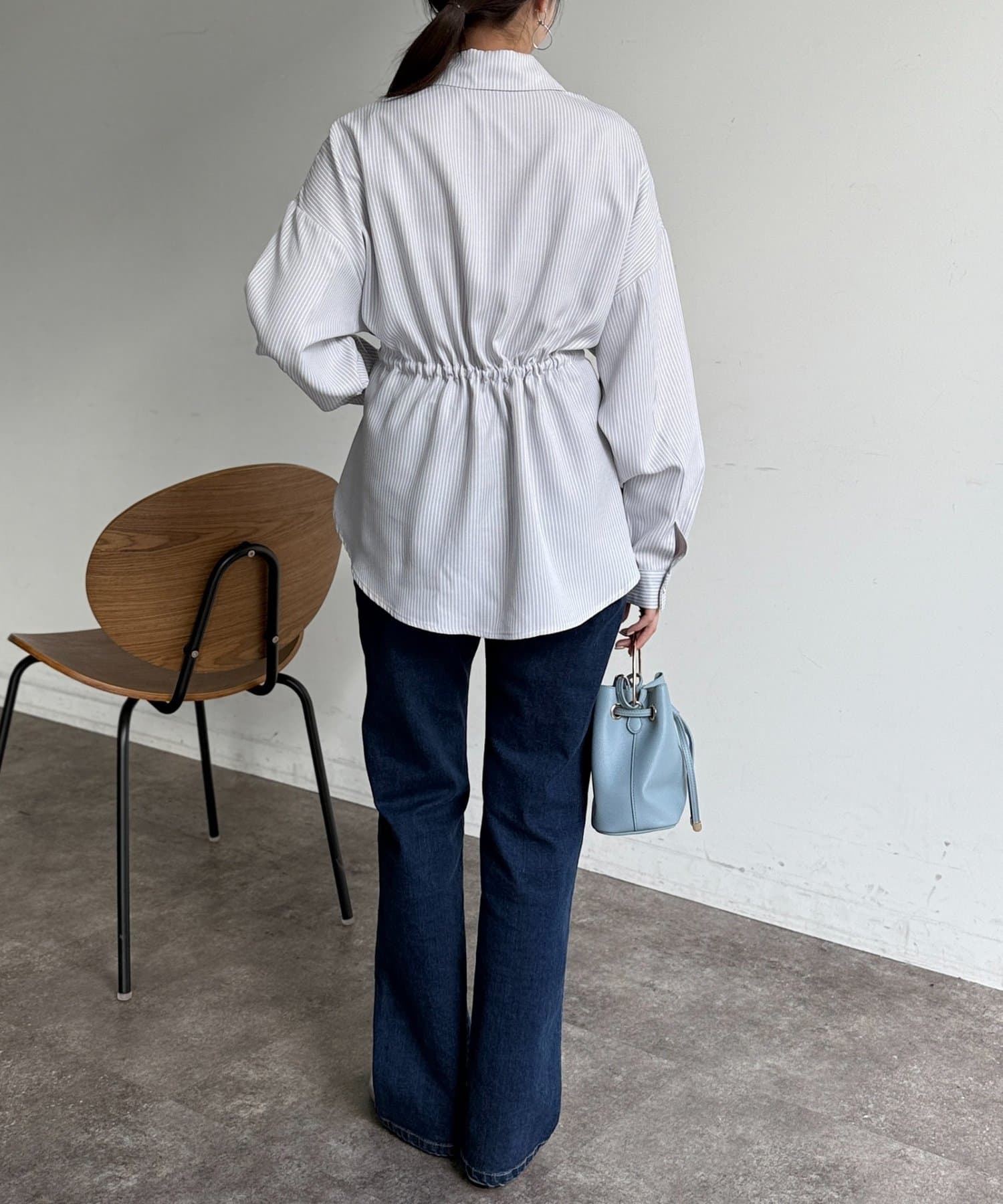 Chez toi(シェトワ) ストライプウエスト絞りシャツ