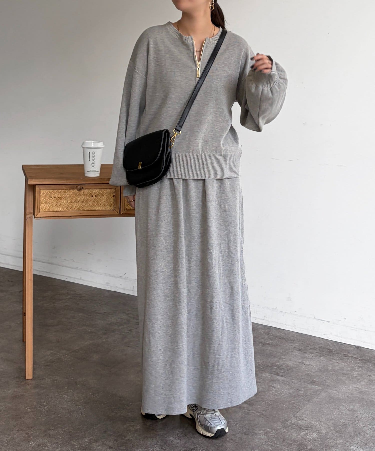 Chez toi(シェトワ) 【セットアイテム】ハーフジップ×セミフレアスカート