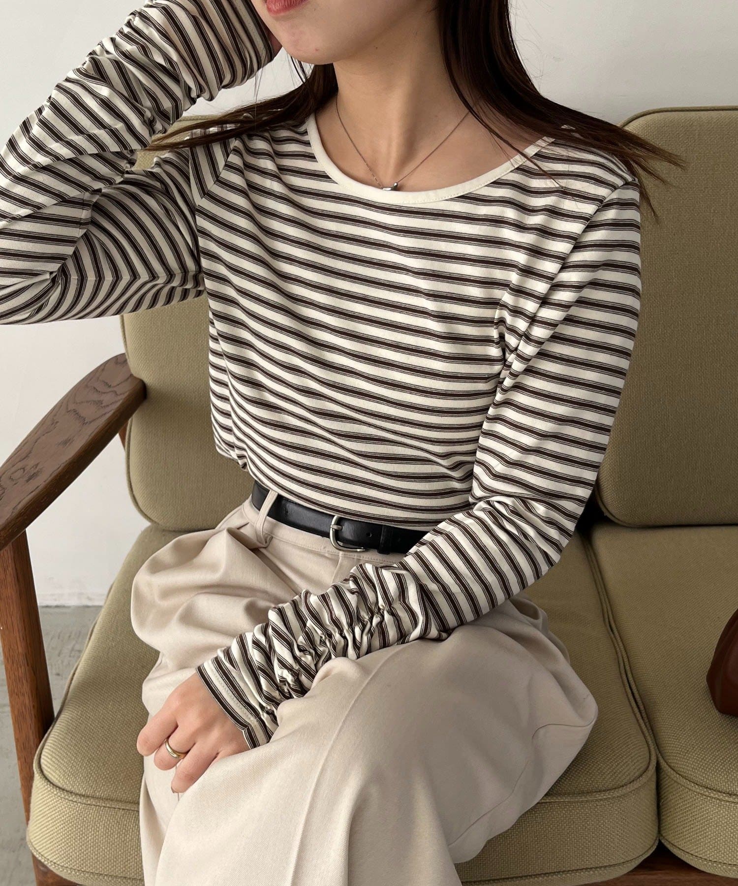 CAPRICIEUX LE'MAGE(カプリシュレマージュ) バックUネッククロップボーダーTシャツ